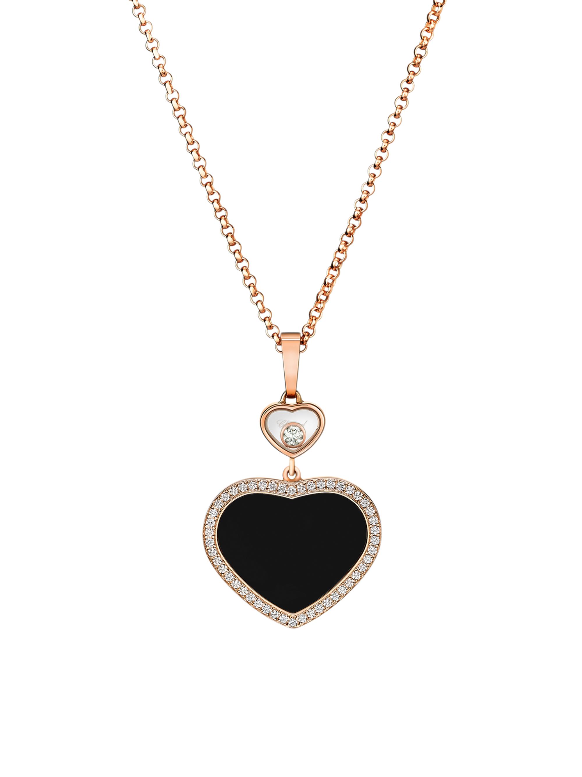 Chopard Women's Happy Diamonds Happy Hearts 18K Rose Gold, Diamond & Onyx Pendant Necklace - Black Onyx