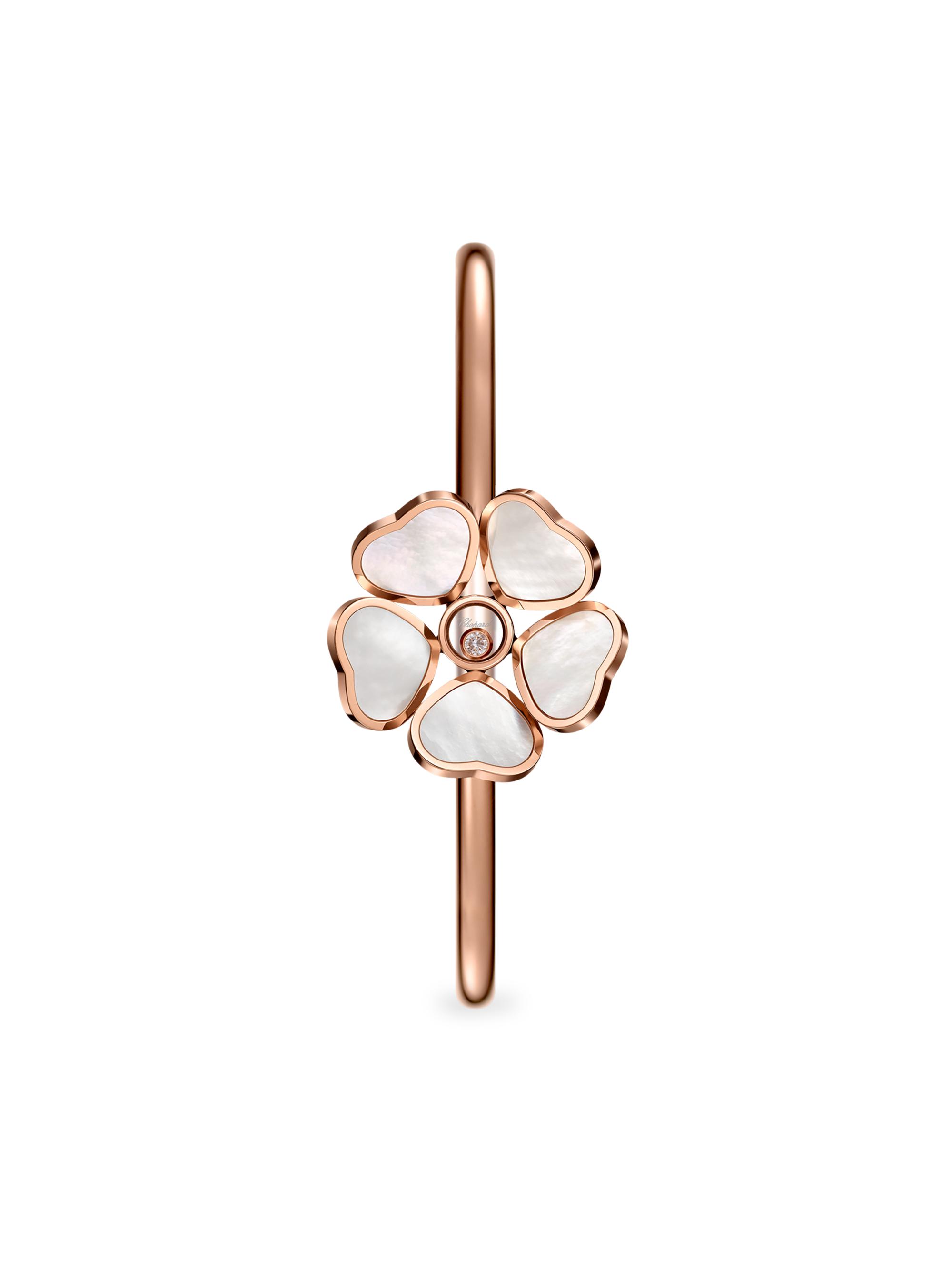 Chopard Women's Happy Diamonds Happy Hearts Flower 18K Rose Gold, Mother-Of-Pearl & Diamond Bangle - White