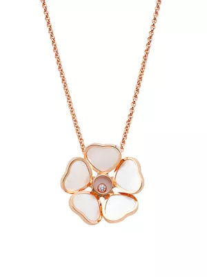 Chopard 18kt rose gold Happy Hearts mother-of-pearl and diamond pendant necklace