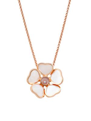 Chopard 18kt rose gold Happy Hearts mother-of-pearl and diamond pendant necklace