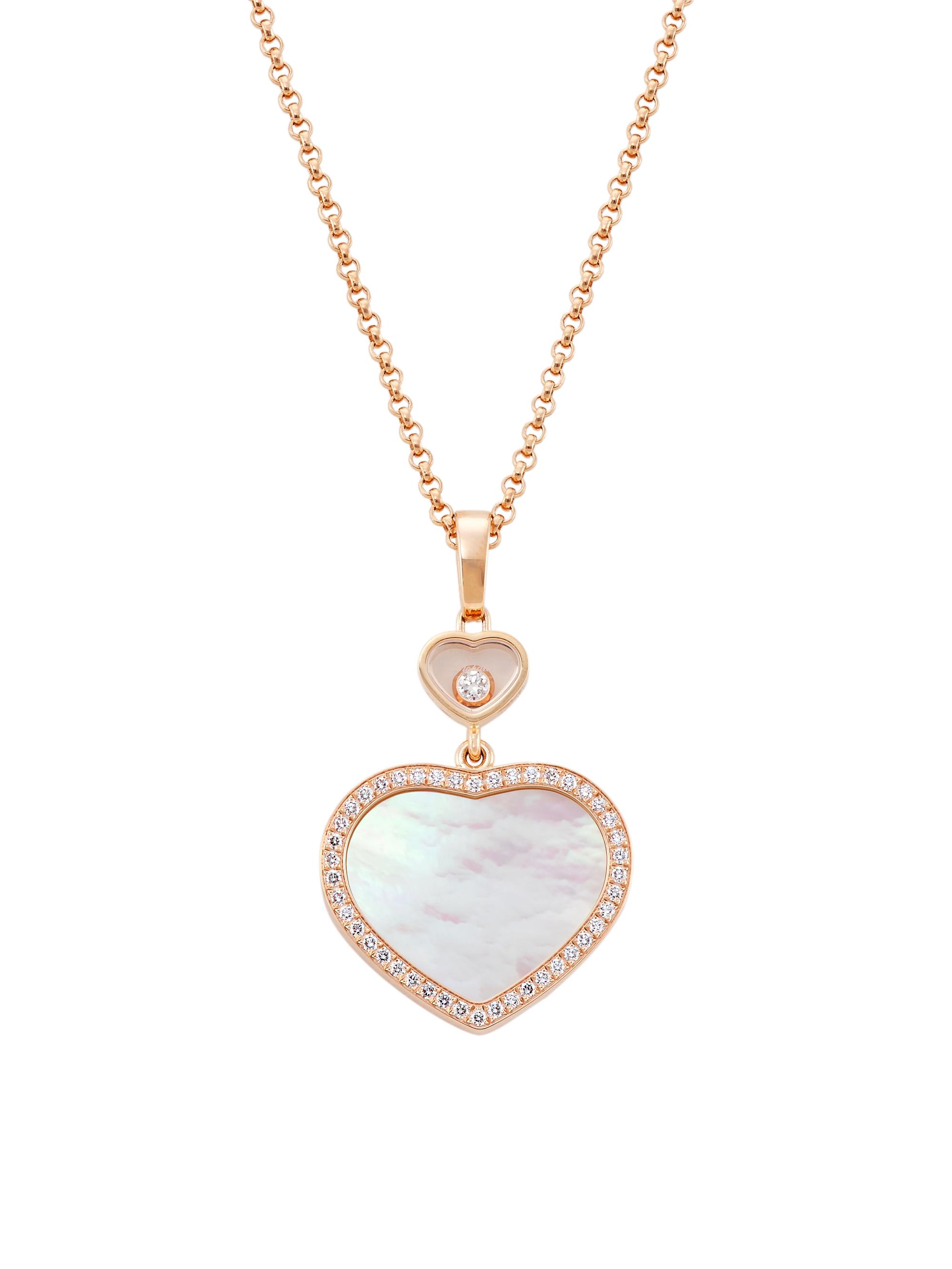 Chopard Women's Happy Diamonds Happy Hearts 18K Rose Gold, Diamond & Mother-Of-Pearl Pendant Necklace - White