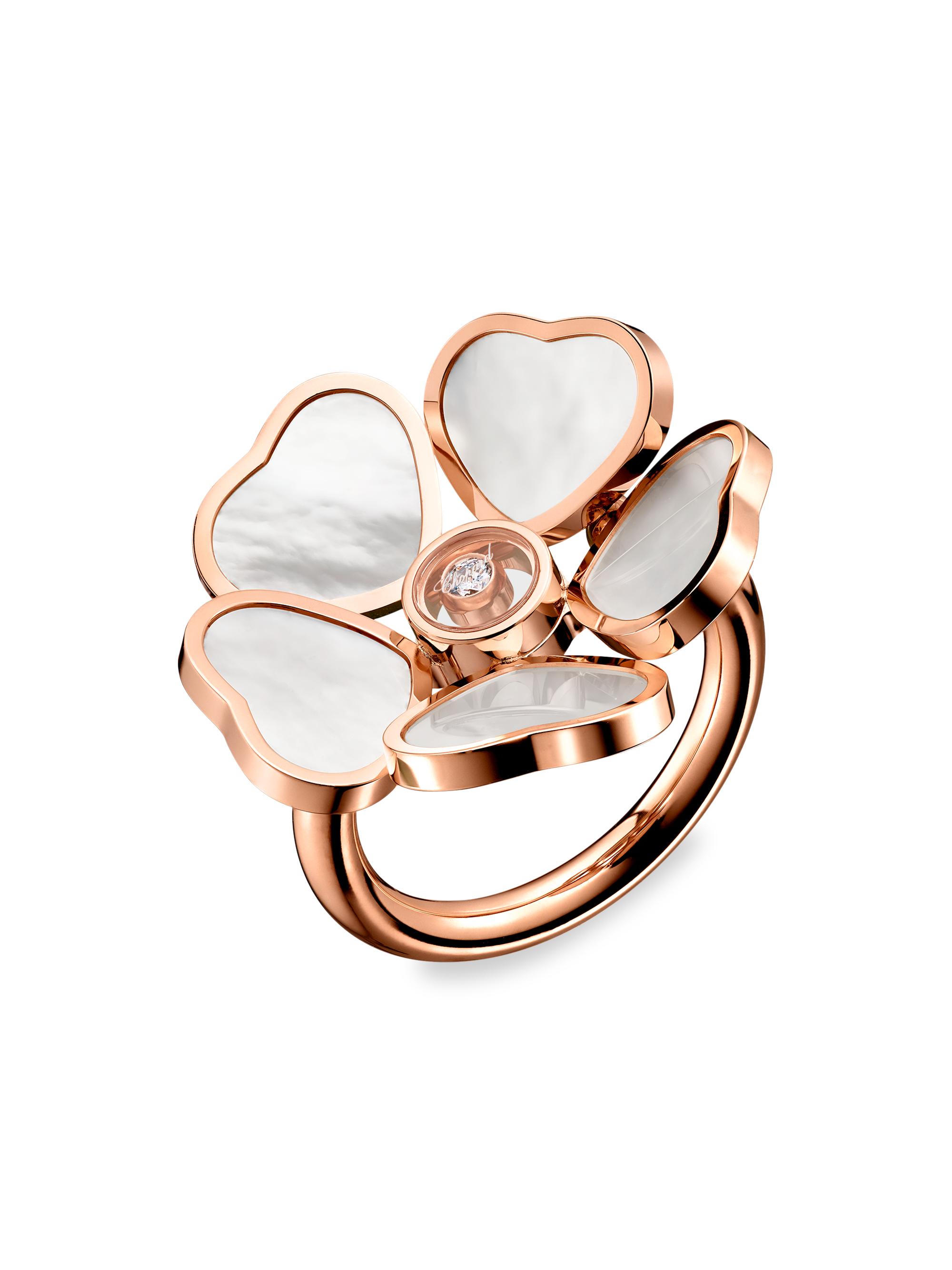 Chopard Women's Happy Diamonds 18K Rose Gold, Mother-Of-Pearl, & Diamond Flower Ring - Rose Gold
