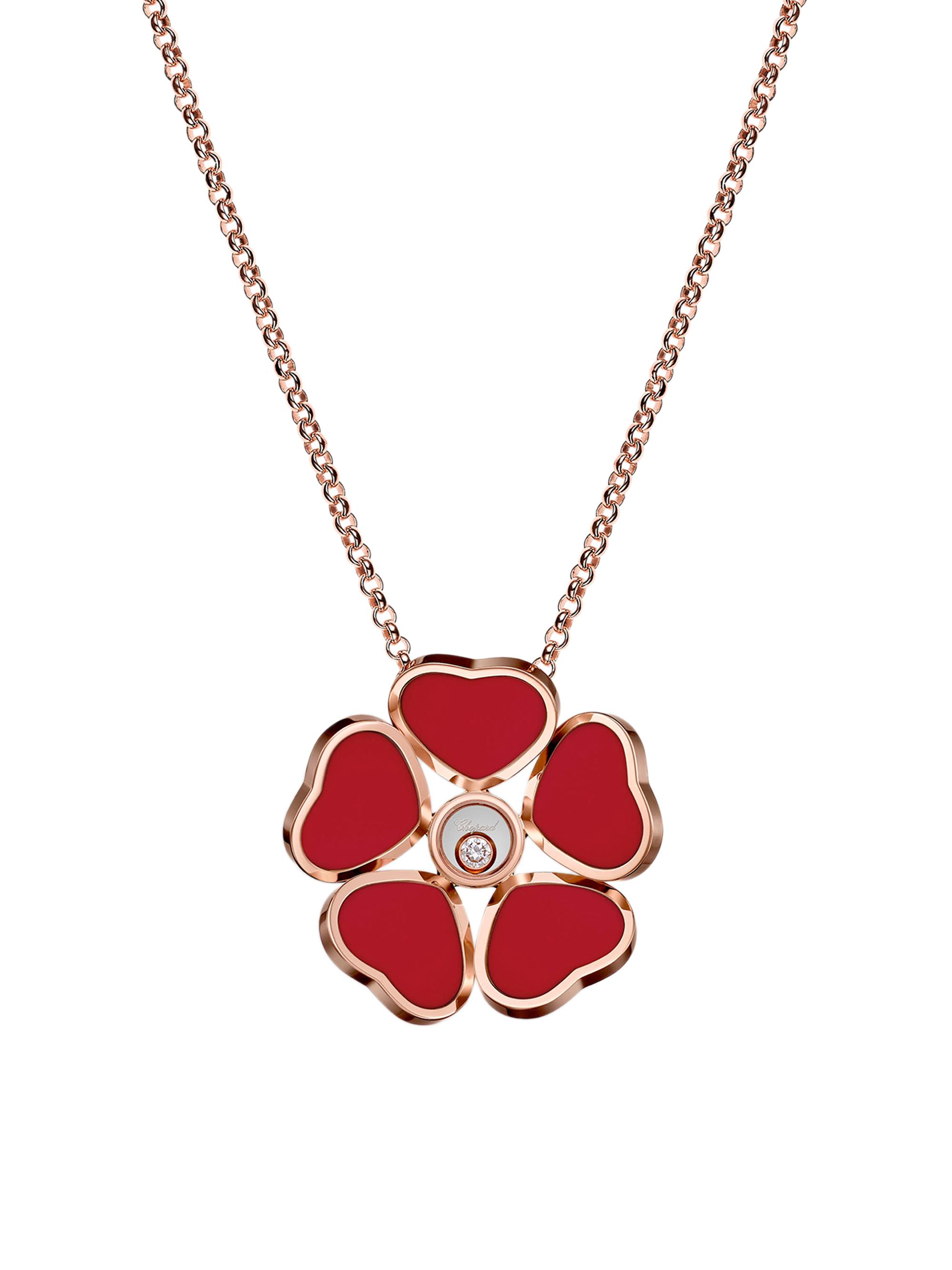 Chopard Women's Happy Diamonds Happy Hearts 18K Rose Gold, Diamond & Red Stone Pendant Necklace - Red