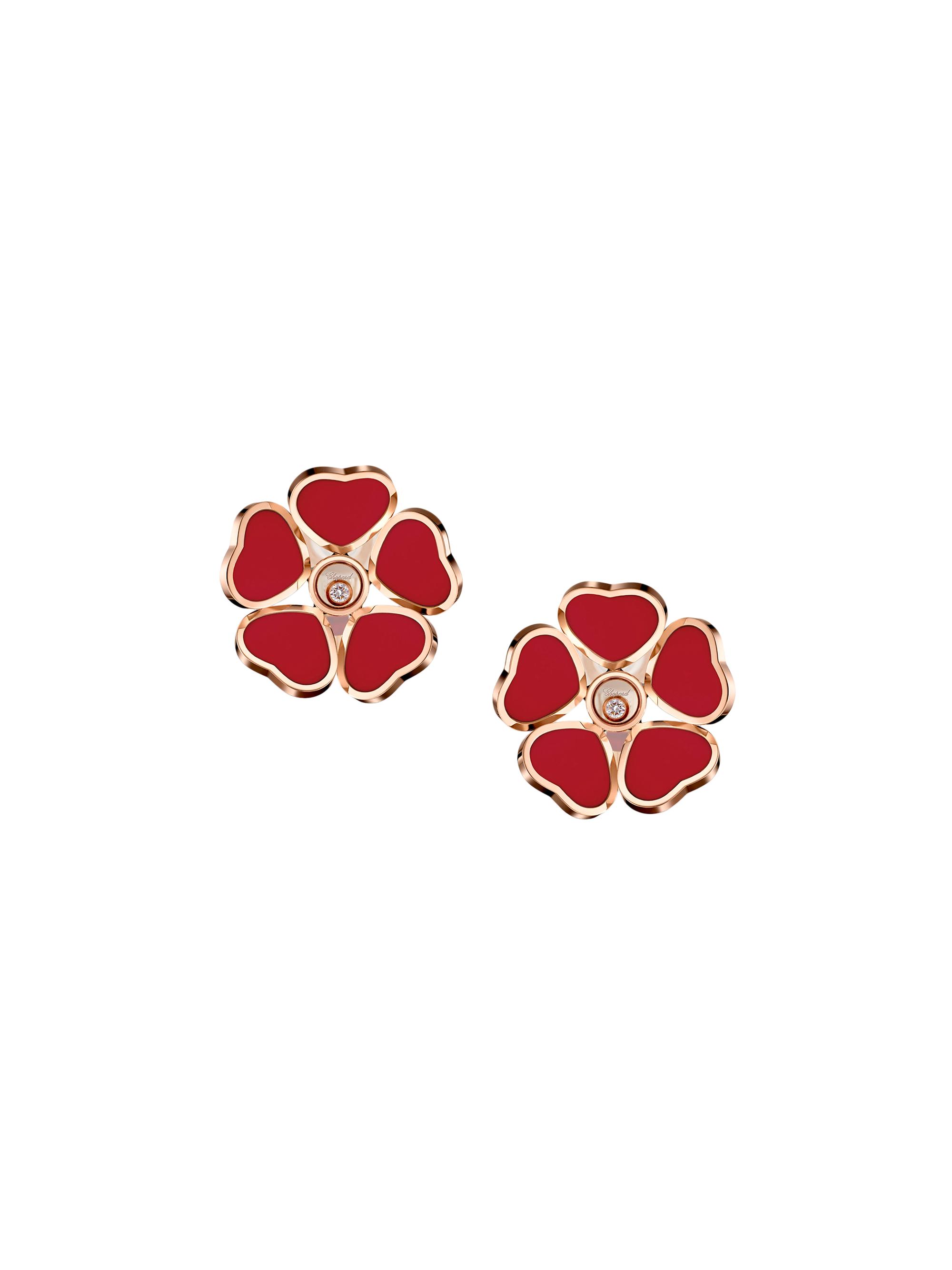 Chopard Women's Happy Diamonds Happy Hearts Flowers 18K Rose Gold, Diamond & Red Stone Earrings - Red