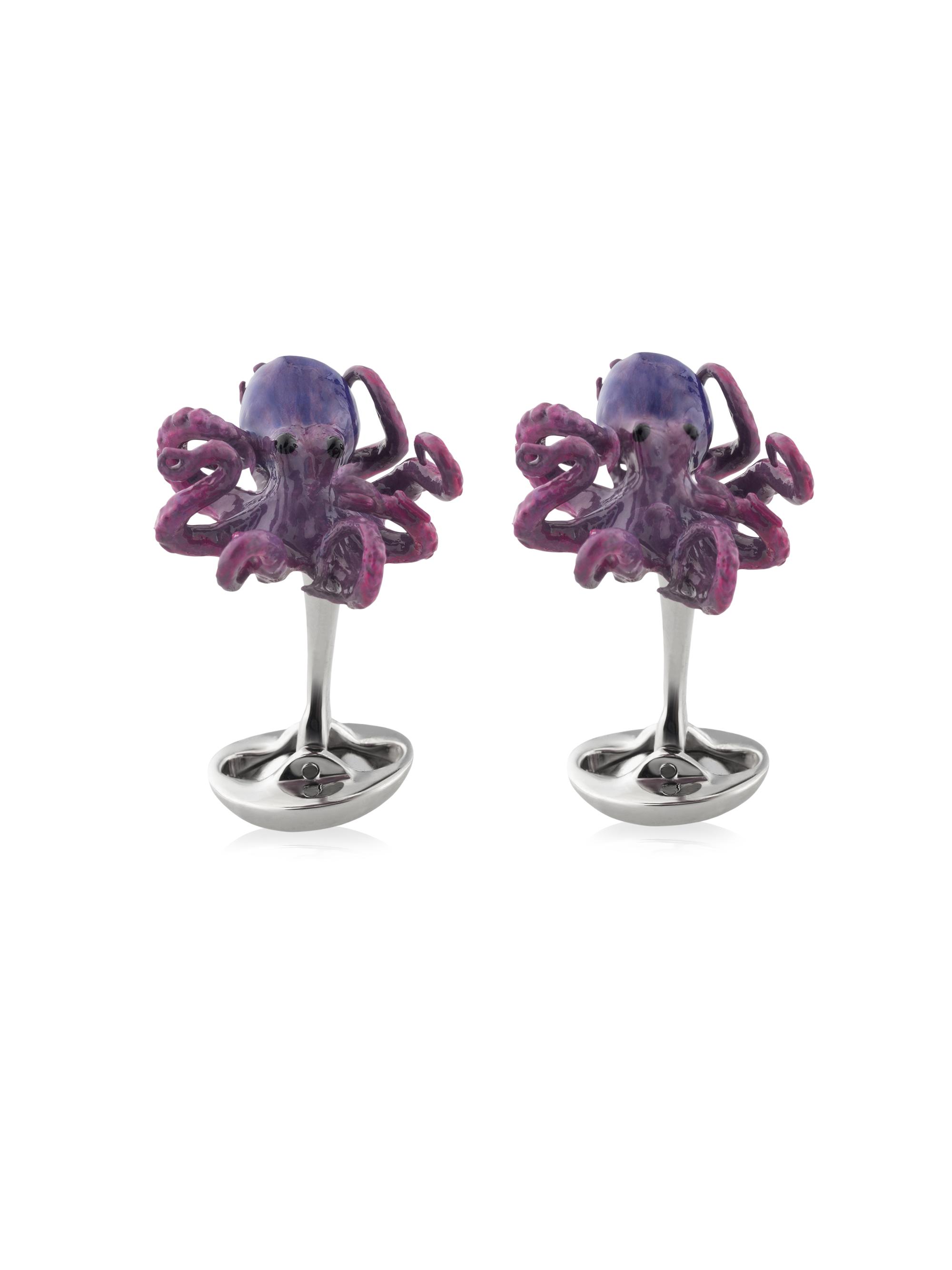 Fils Unique Men's Purple Octopus Sterling Silver Cufflinks - Silver