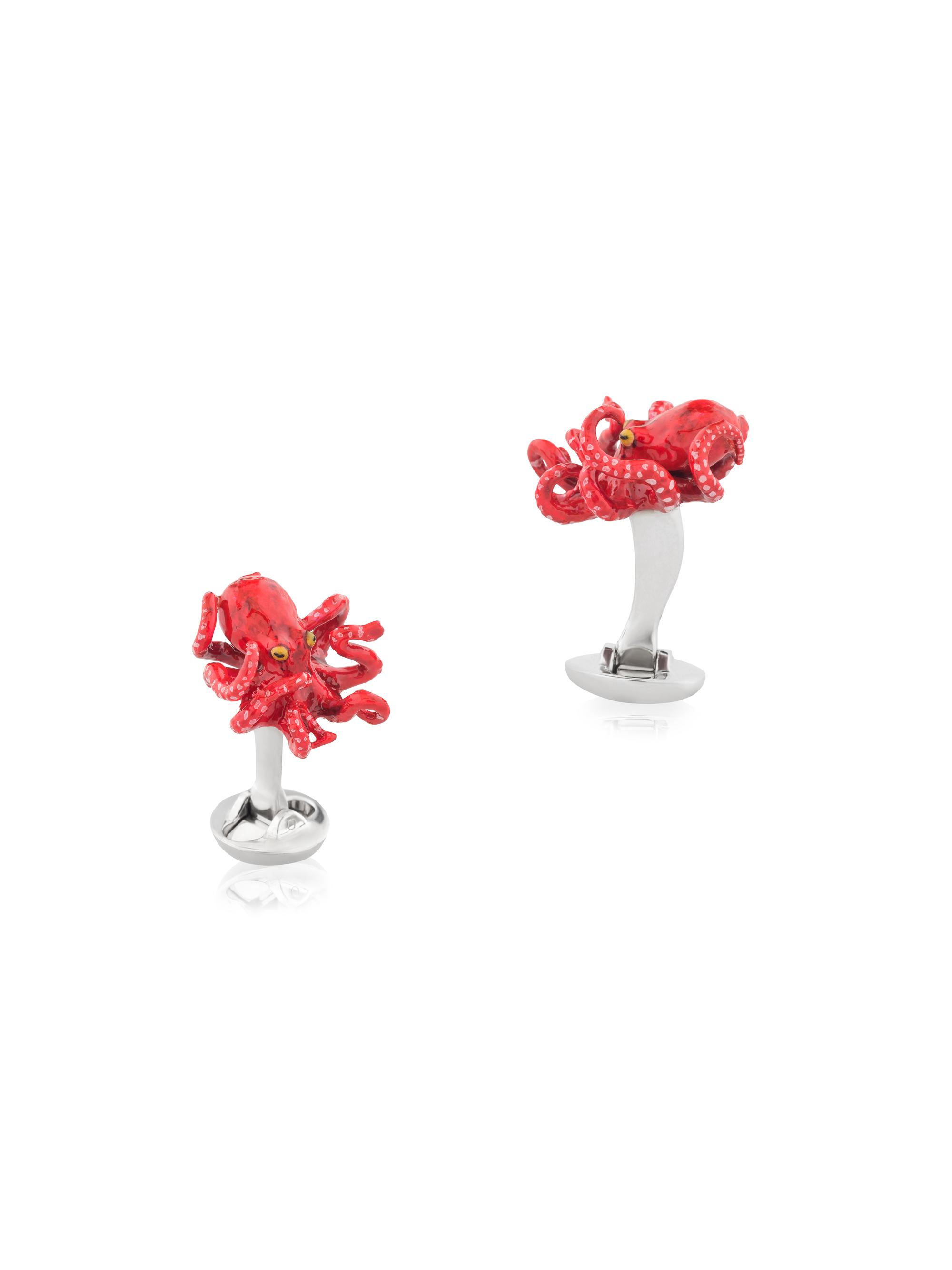 Fils Unique Men's Red Octopus Sterling Silver Cufflinks - Silver