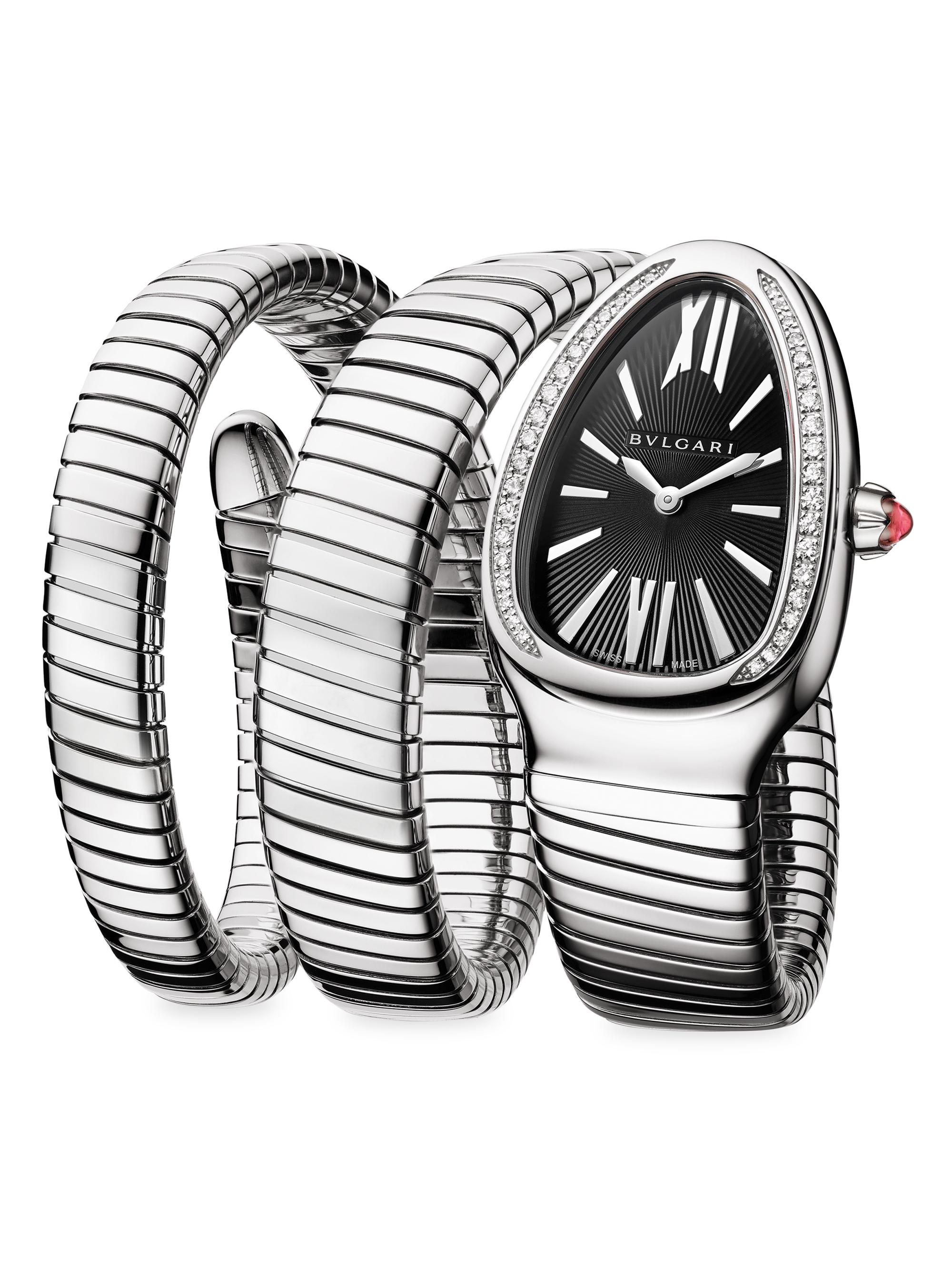 BVLGARI Women's Serpenti Tubogas Stainless Steel & Diamond Double Twist Watch - Steel