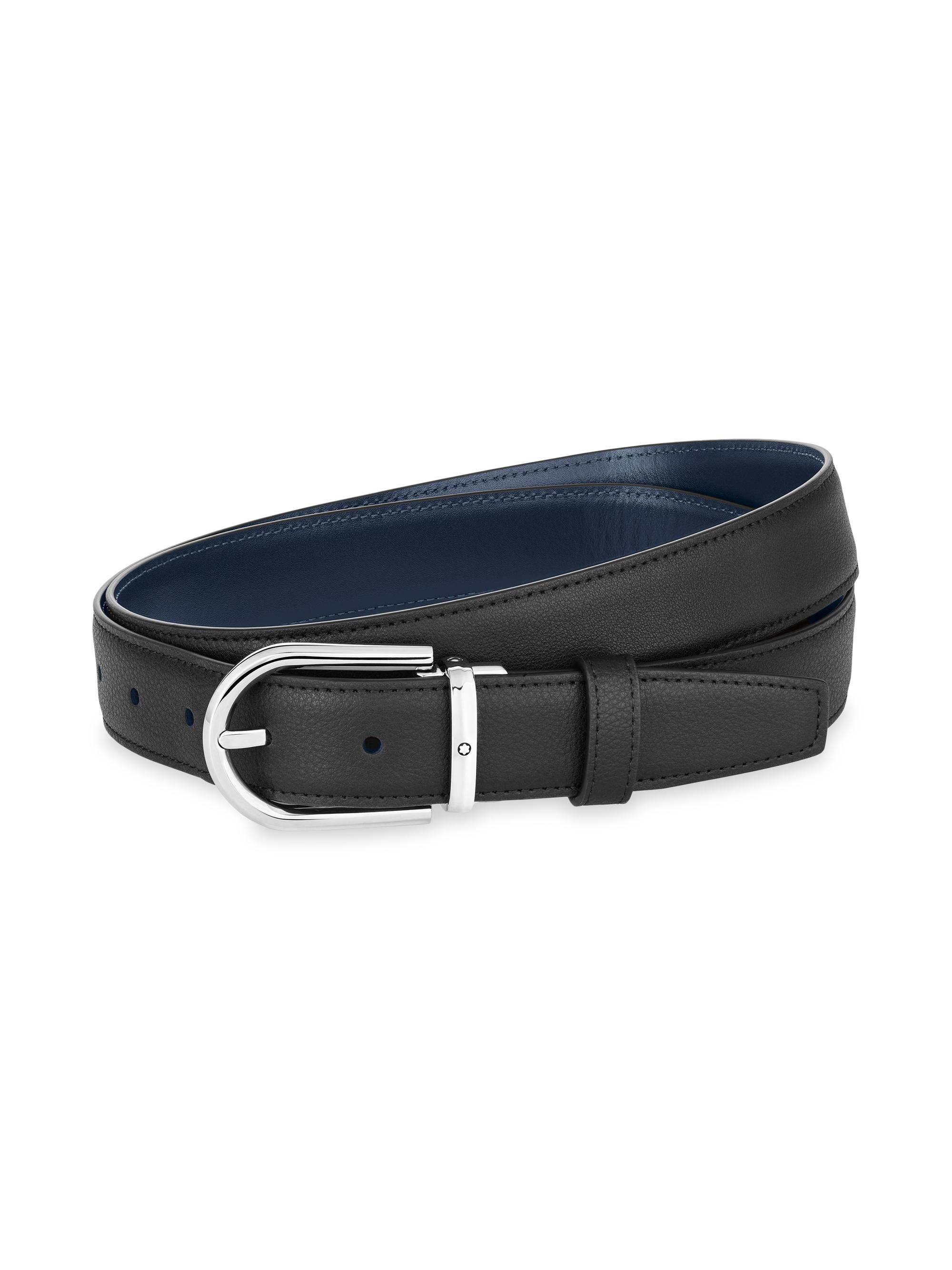 Montblanc Men's Horseshoe Buckle Cut-to-Size Reversible Leather Belt - Black