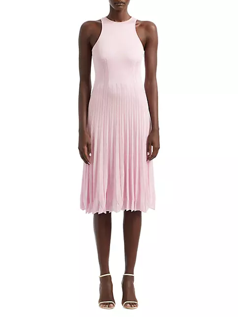 Shop Ralph Lauren Collection Pleated Pointelle Knit Midi Dress