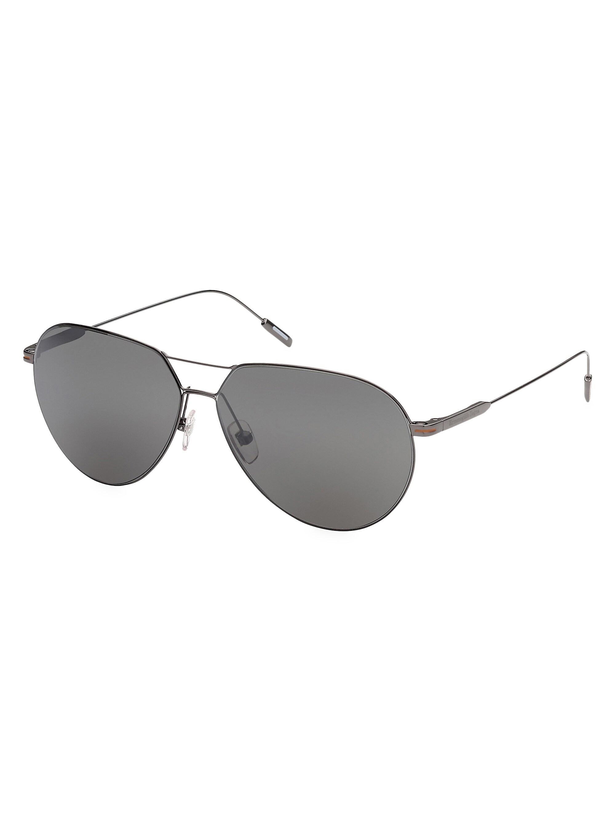 ZEGNA Men's 60MM Metal Aviator Sunglasses - Silver
