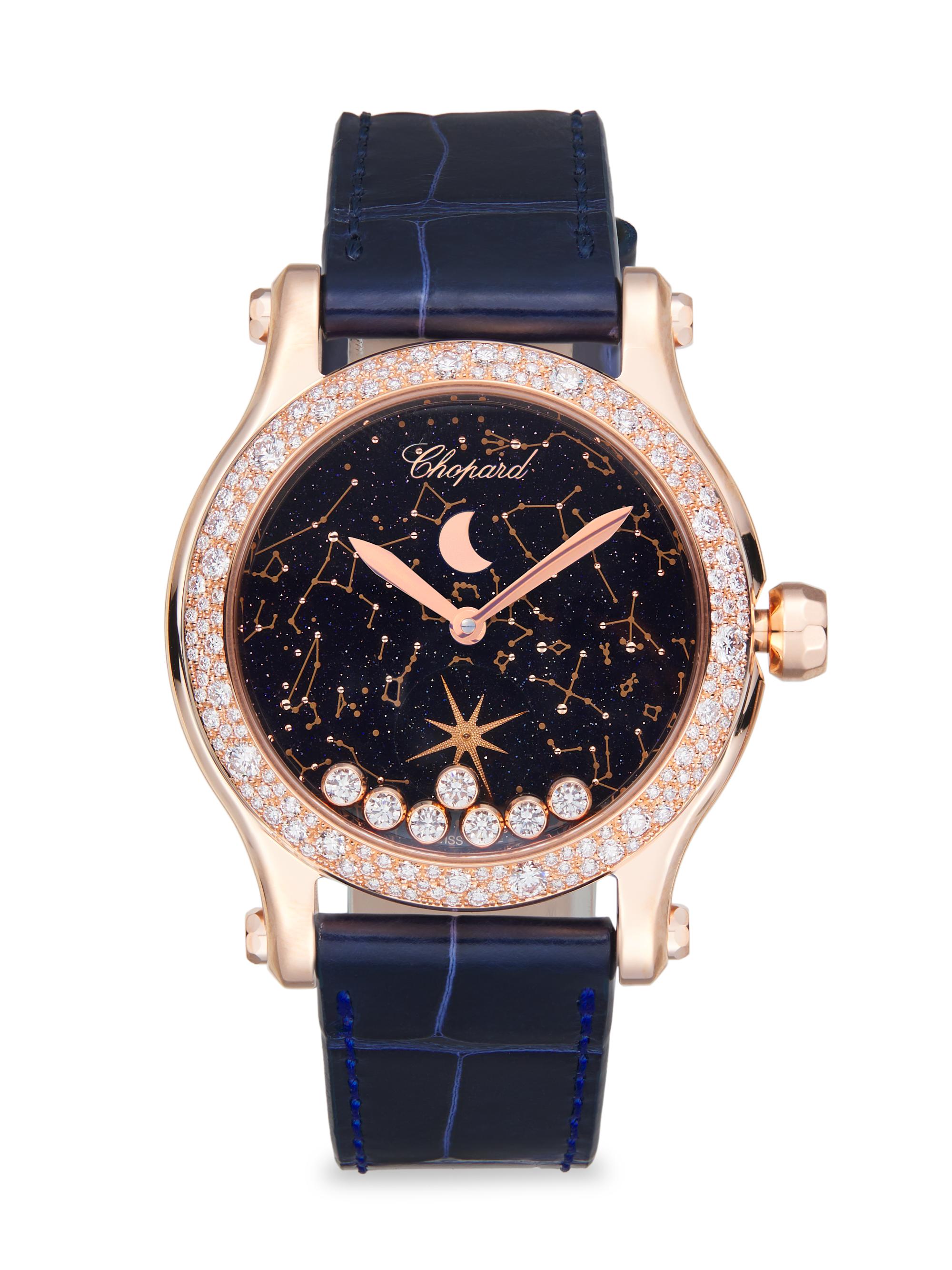 Chopard Women's Happy Moon 18K Rose Gold, Diamond, & Alligator Leather Strap Watch