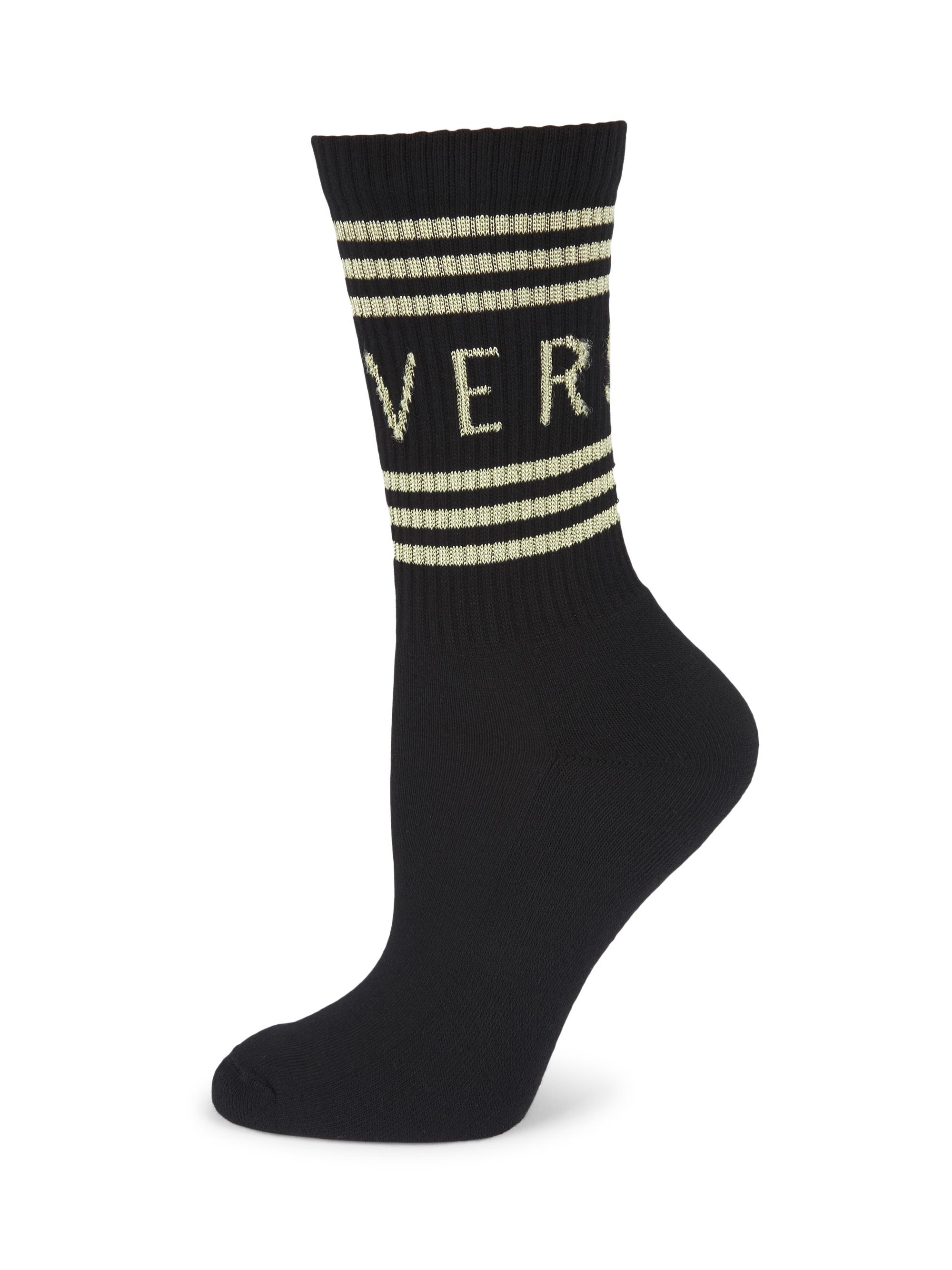 Versace Women's Logo Crew Socks - Black White