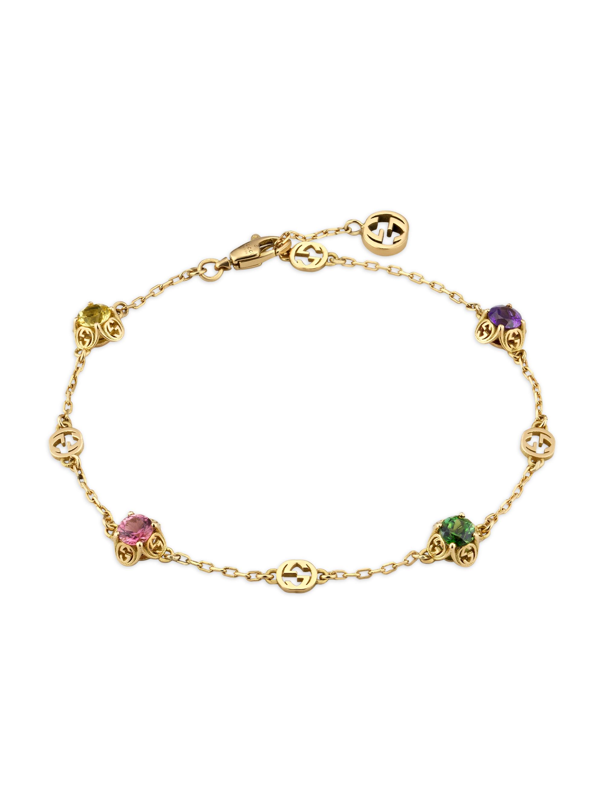 Gucci Women's 18K Yellow Gold & Multicolor Gemstone Interlocking G Bracelet - Yellow Gold