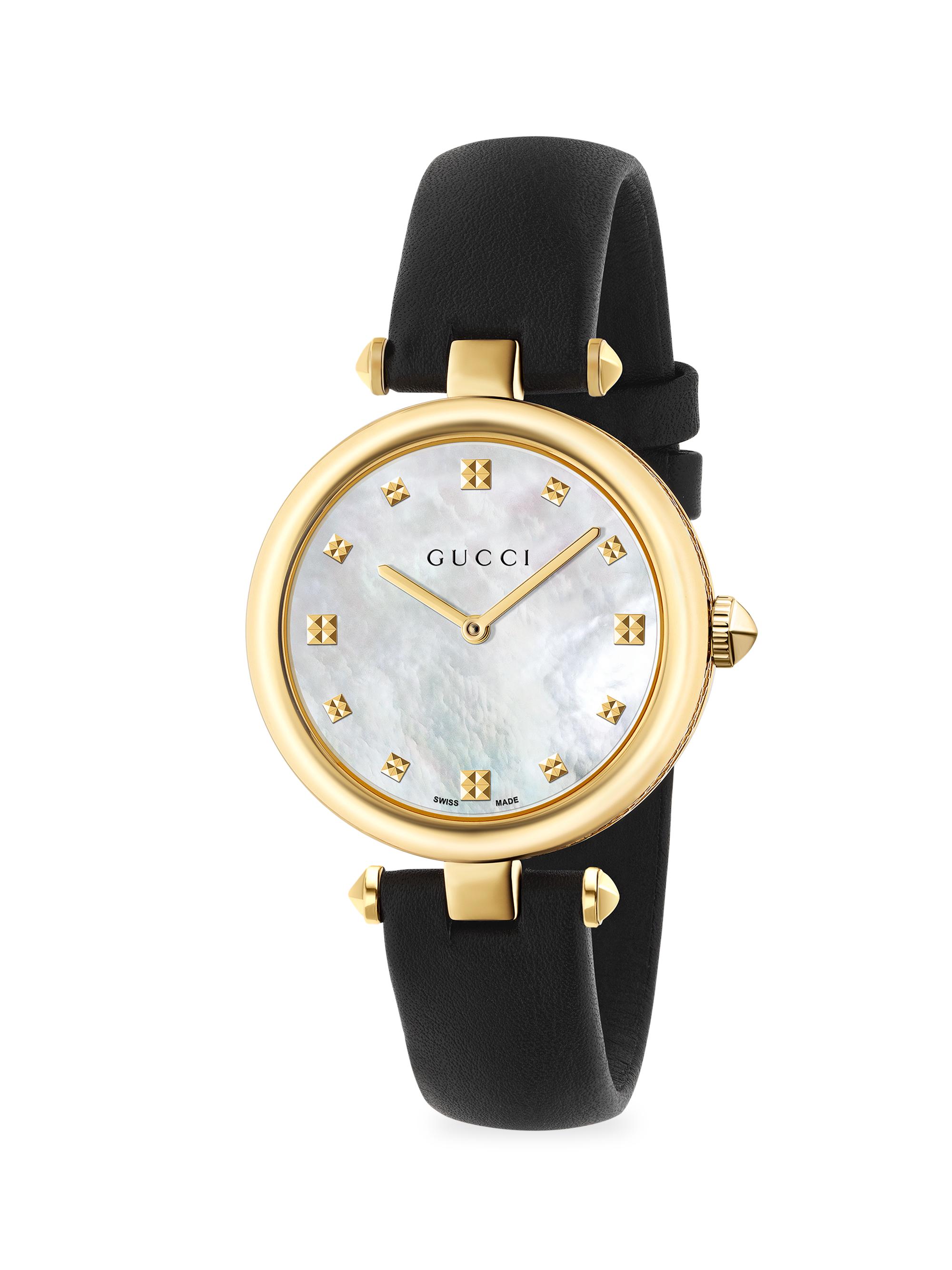 Gucci Women's Diamantissima Yellow Gold PVD & Leather Strap Watch - Black