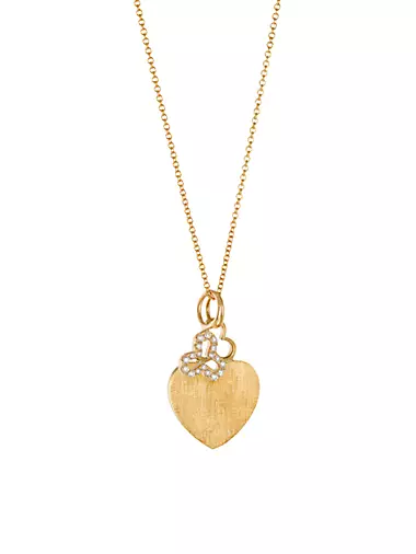 14K & 18K Yellow Gold & Diamond Large Hidden Heart & Trefoil 2-Charm Necklace