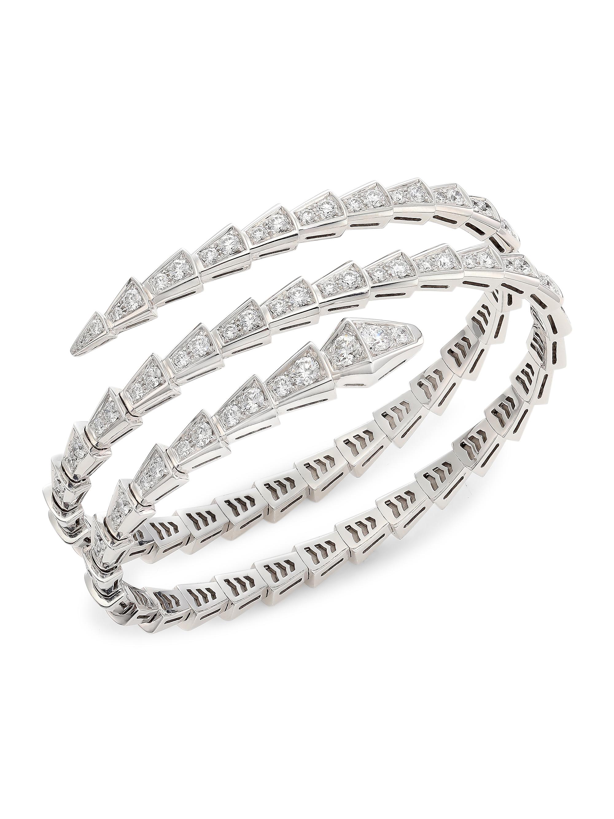 BVLGARI Women's Serpenti Viper 18K White Gold & Pavé Diamond 2-Coil Bangle Bracelet - White Gold