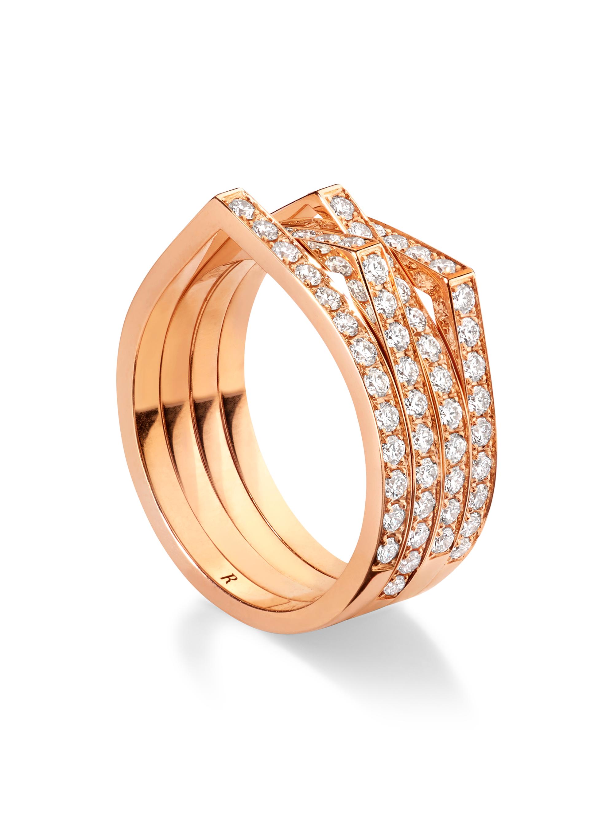 Repossi Women's Antifer 18K Rose Gold & Pavé Diamond 4-Row Ring - Rose Gold