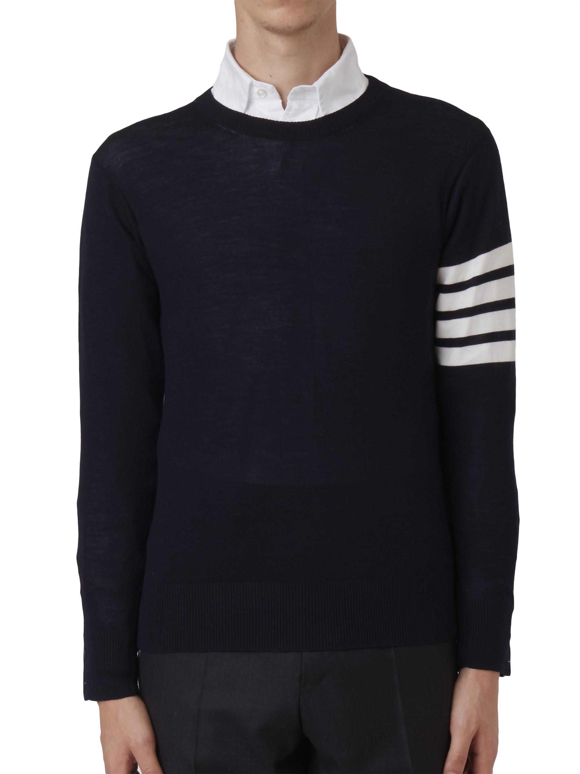 Thom Browne Men's Classic Merino Wool Crewneck Sweater - Navy