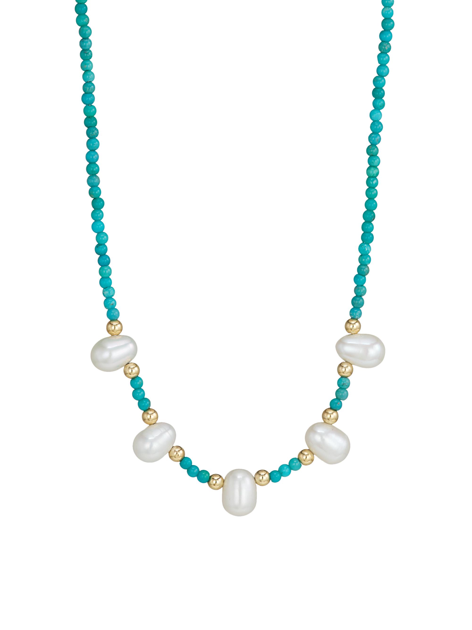 Jia Jia Women's Nevada 14K Yellow Gold, Turquoise & 6x8MM Pearl Beaded Necklace - Turquoise
