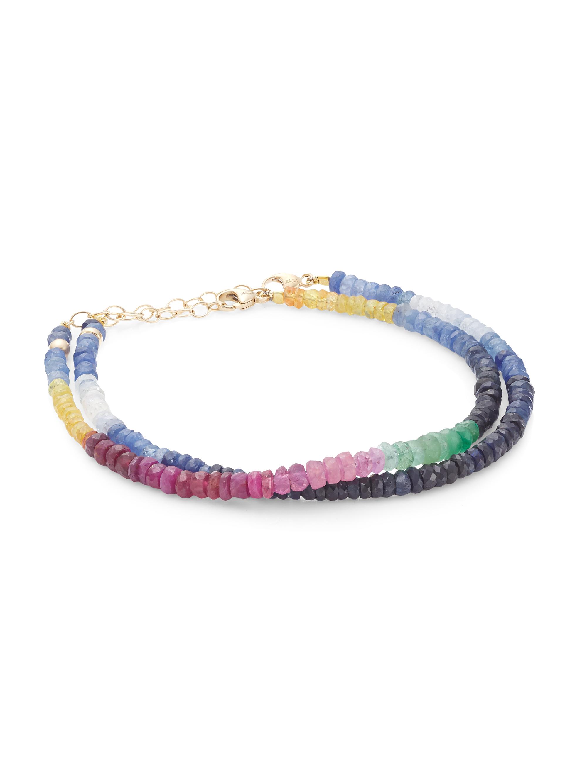Jia Jia Women's Arizona 14K Yellow Gold, Rainbow Sapphire & Ombre Blue Sapphire 2-Piece Bracelet Set - Rainbow Blue