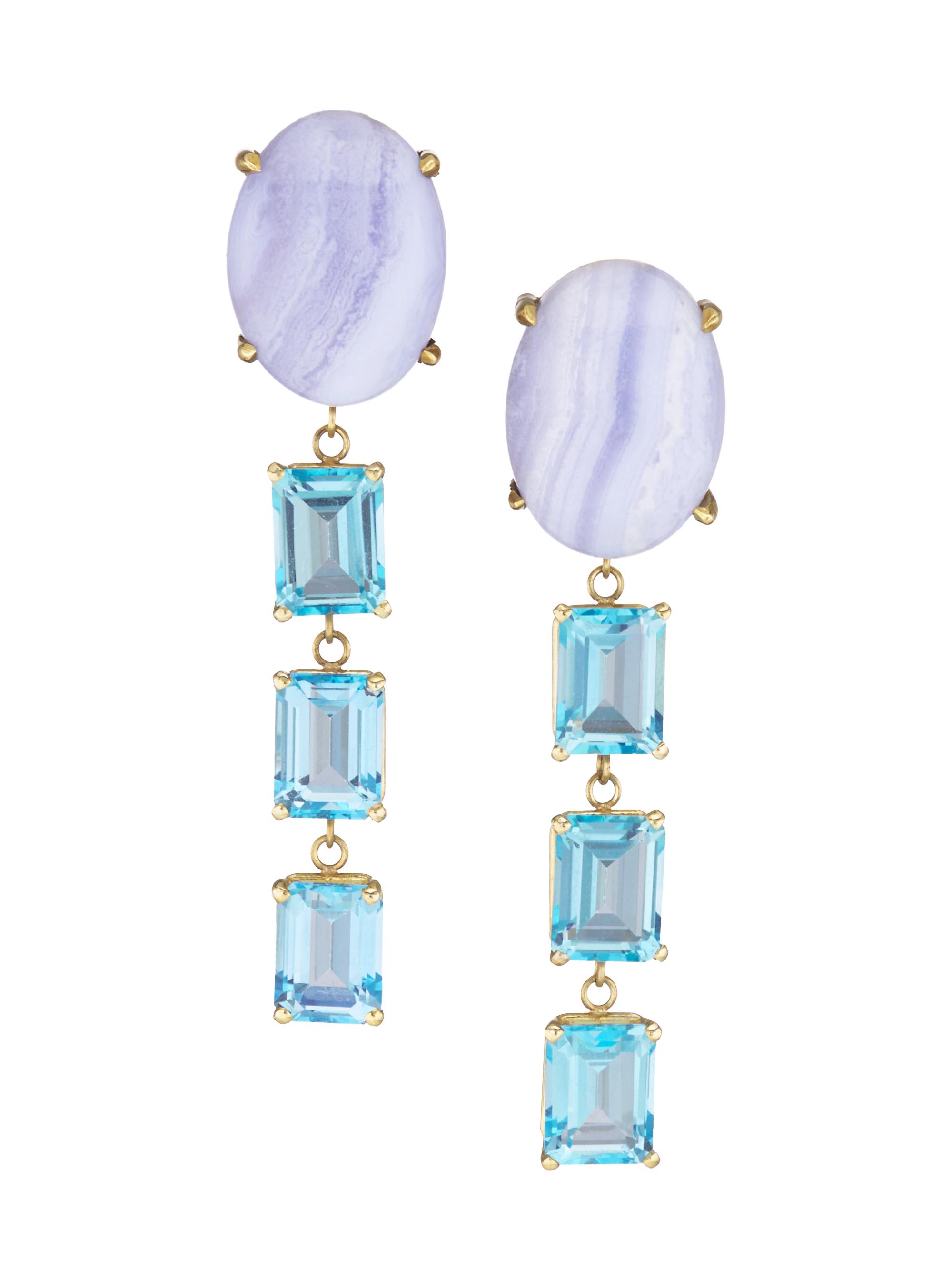 Jia Jia Women's Atlas 14K Yellow Gold, Blue Lace Agate & Topaz Drop Earrings - Yellow Gold