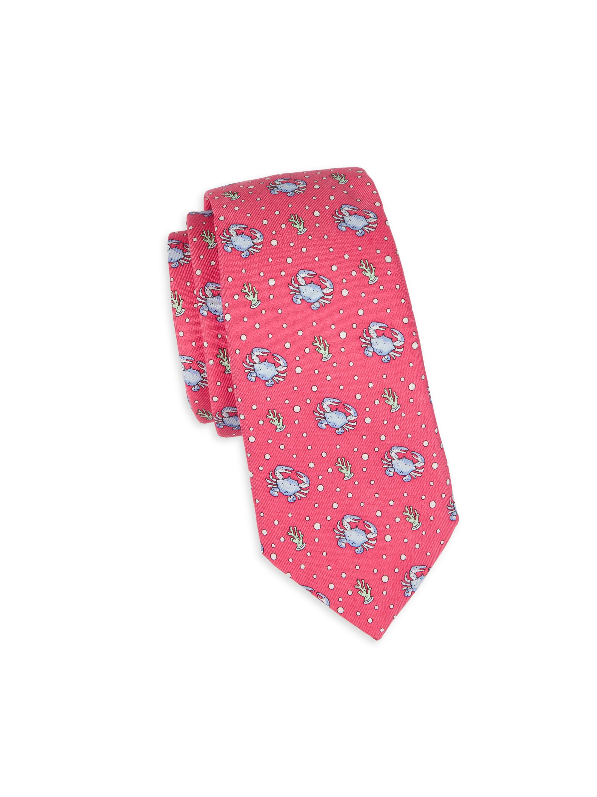 Vineyard Vines Boy's Crab Print Tie - Raspberry