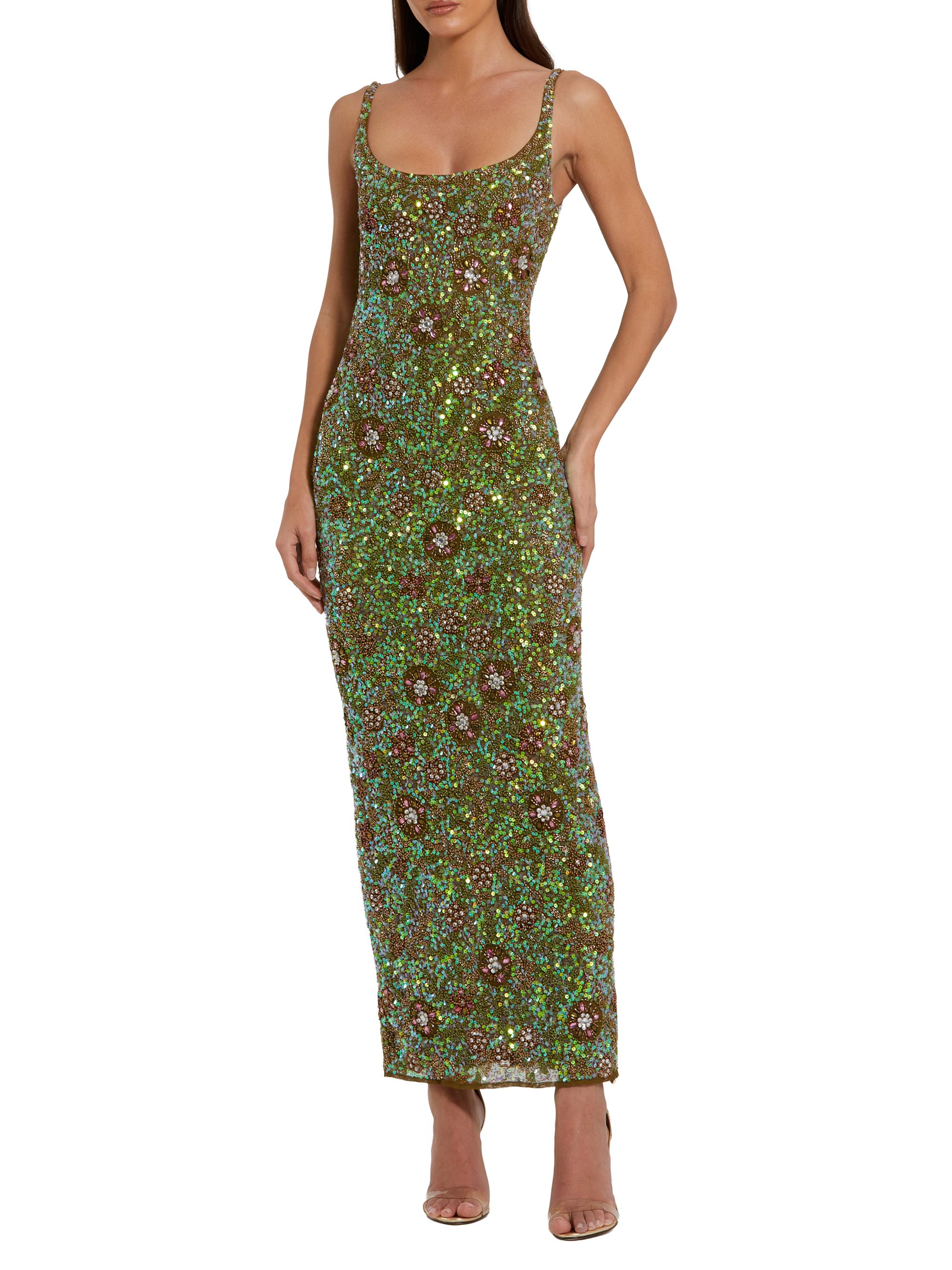 Mac Duggal Women's Floral Beaded Cocktail Sheath Dress - Olive