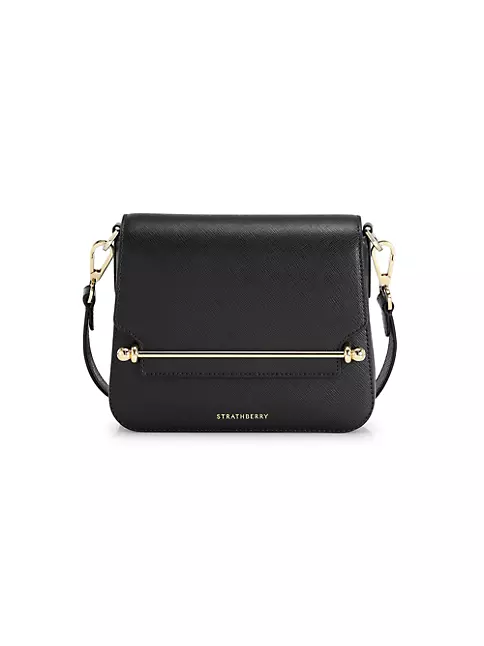 Strathberry Mini East/West Leather Crossbody Bag in Dark Silver at