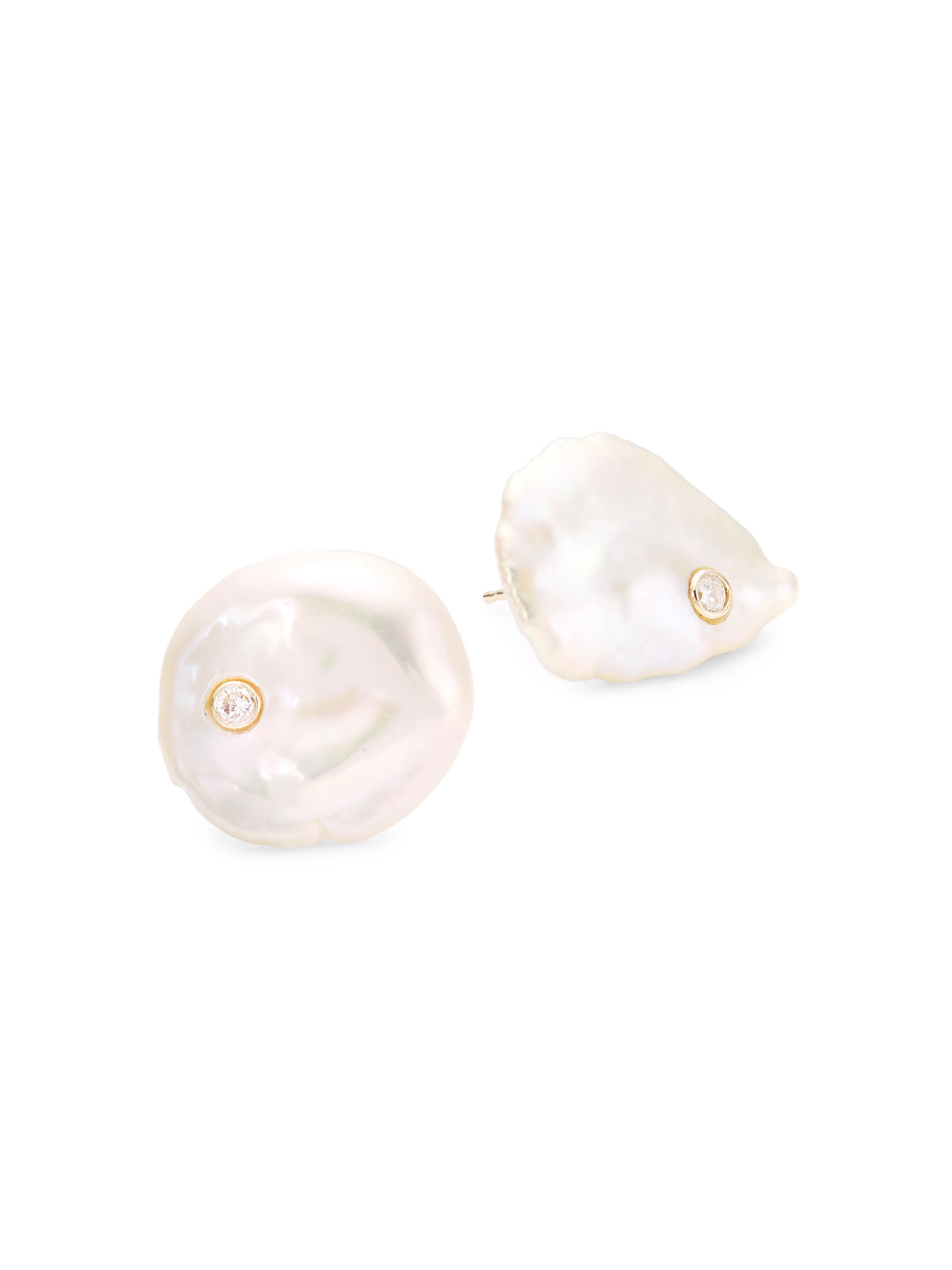 Jia Jia Women's Ocean 16MM Pearl & Diamond Bezel Stud Earrings - Pearl