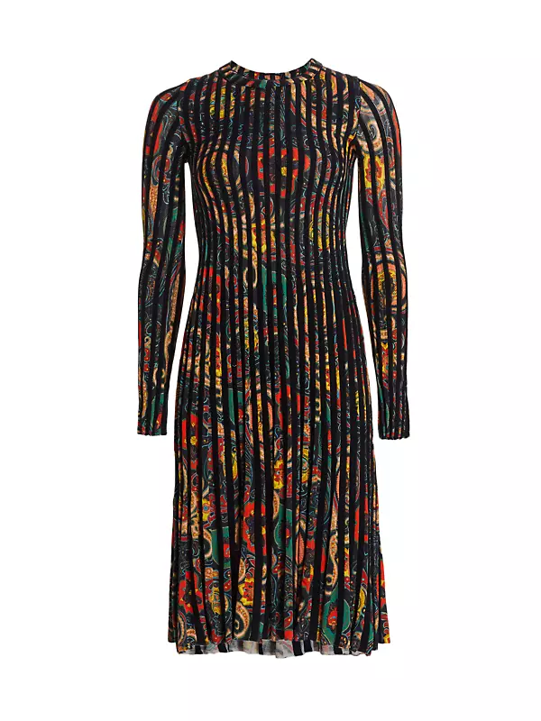 Maglia Abito Paisley-Print Pleated Dress