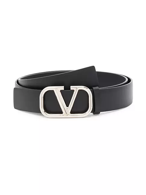 Valentino Garavani Vlogo Buckle Leather Belt - Black