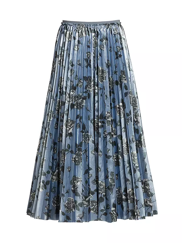 Metallic Rose-Print Midi-Skirt