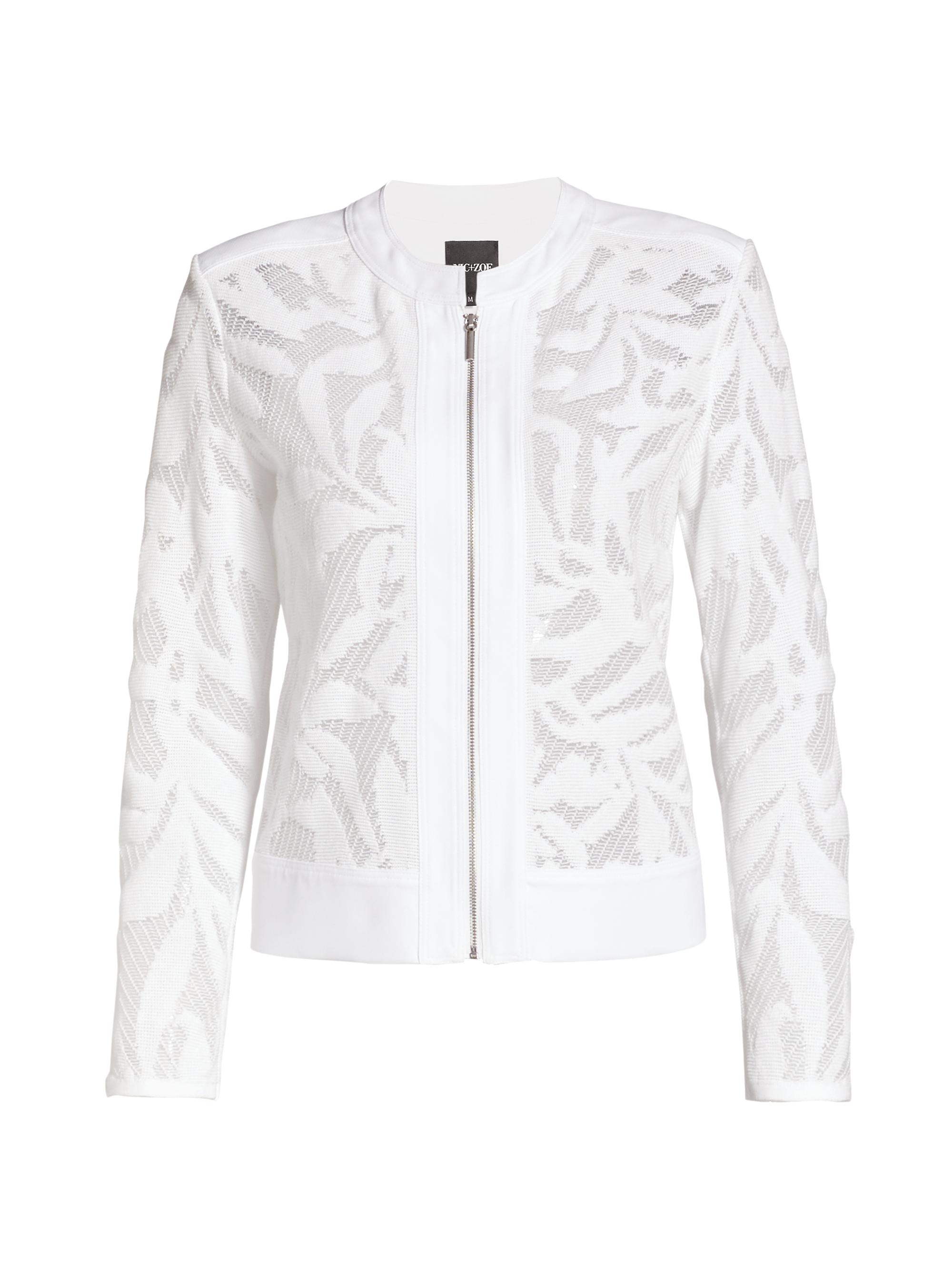 NIC+ZOE Women's Lace Zip-Front Jacket - Paper White Petite Medium