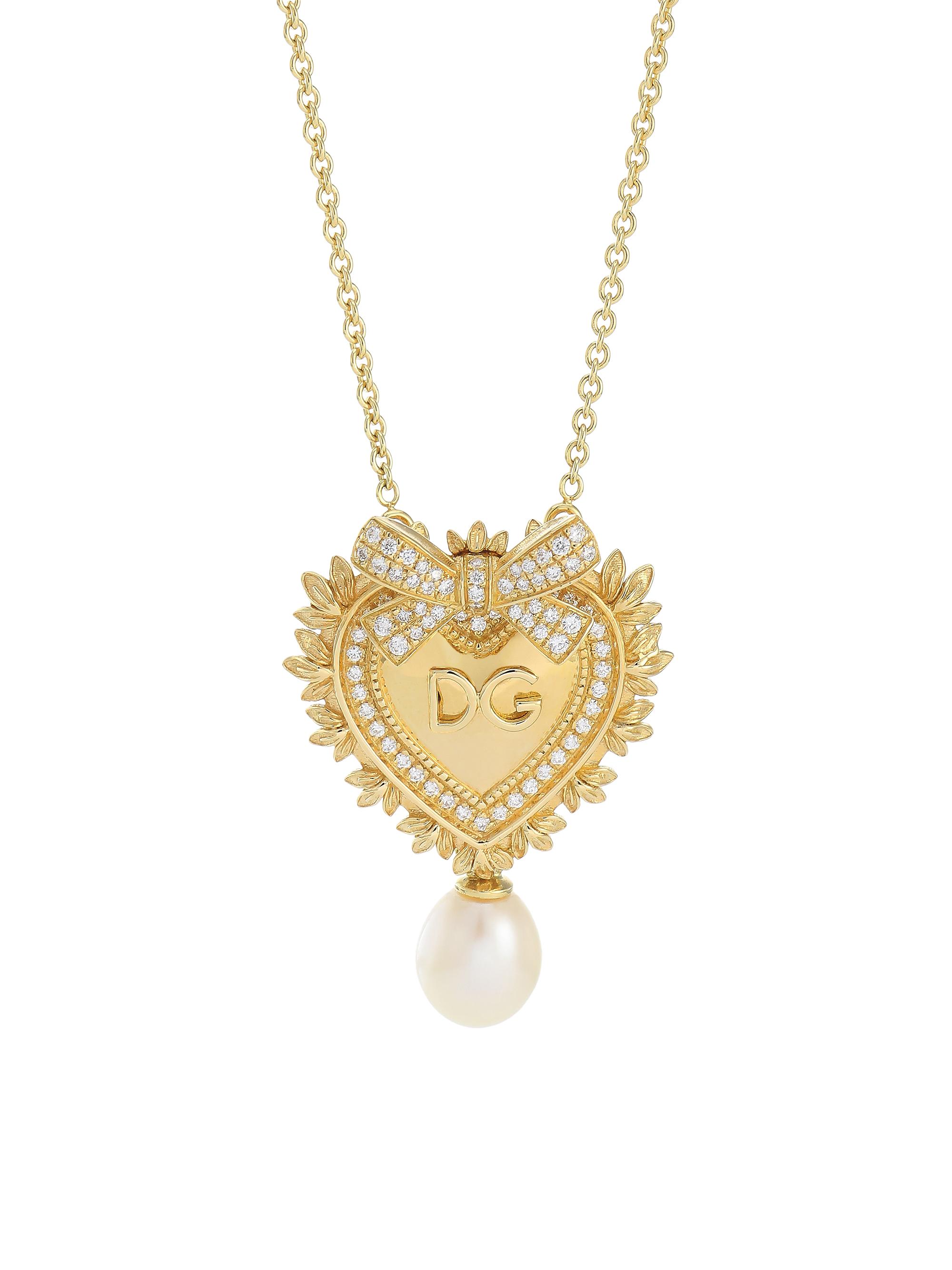 Dolce & Gabbana Women's 18K Yellow Gold 6MM Oval Freshwater Pearl & Diamond Sacred Heart Necklace - Gold