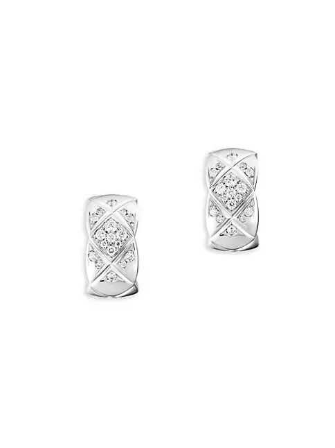 Chanel Coco Crush Hoop Earrings Quilted Motif, 18k White Gold, Diamonds  J12094 - JewelryReluxe