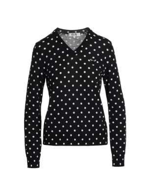 Comme Des Garcons PLAY Wool Jersey Dot Print Black Emblem Sweater in Black