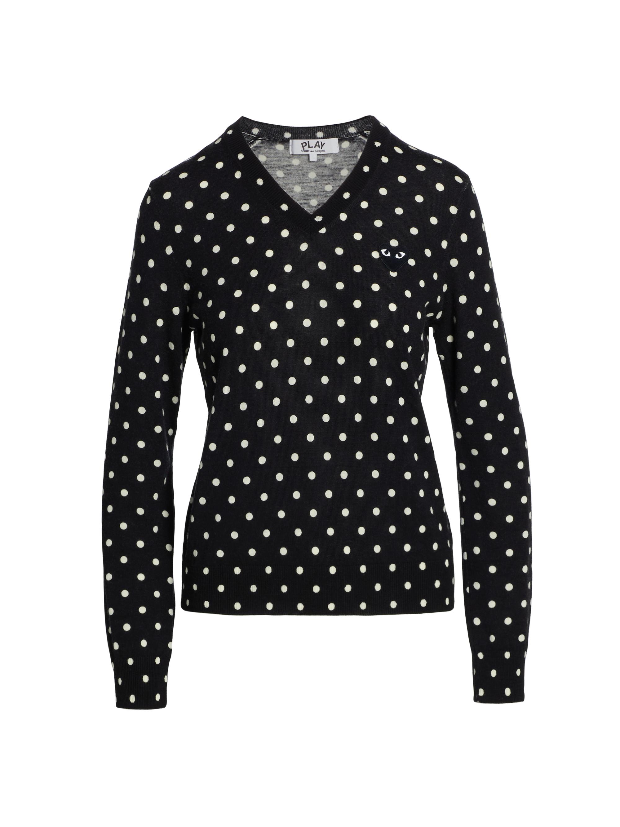 Comme Des Garcons PLAY Wool Jersey Dot Print Black Emblem Sweater in Black