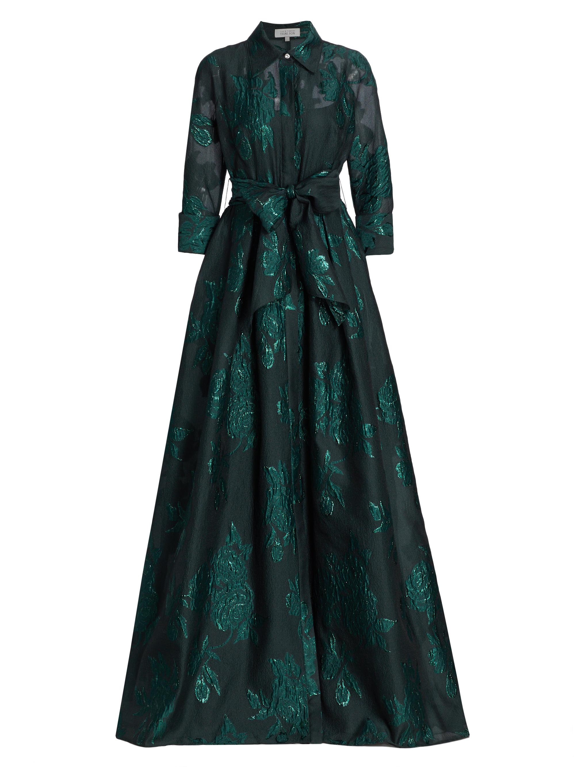 sachin and babi light blue dress Teri Jon Metallic Jacquard Off Shoulder Puff Sleeve Gown
