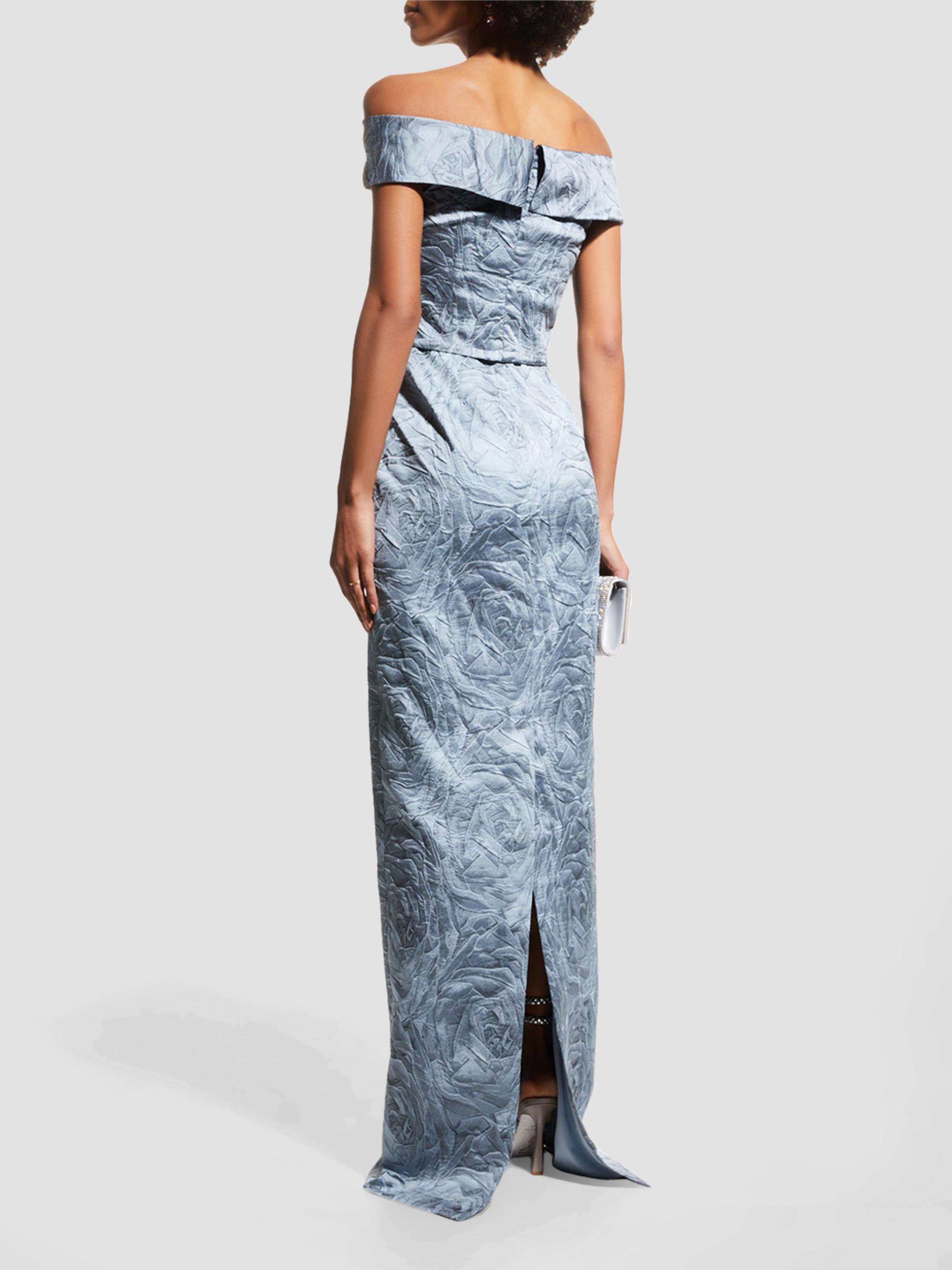 Teri Jon by Rickie Freeman Women's Jacquard Off-The-Shoulder Gown - Slate | Thumbnail 3