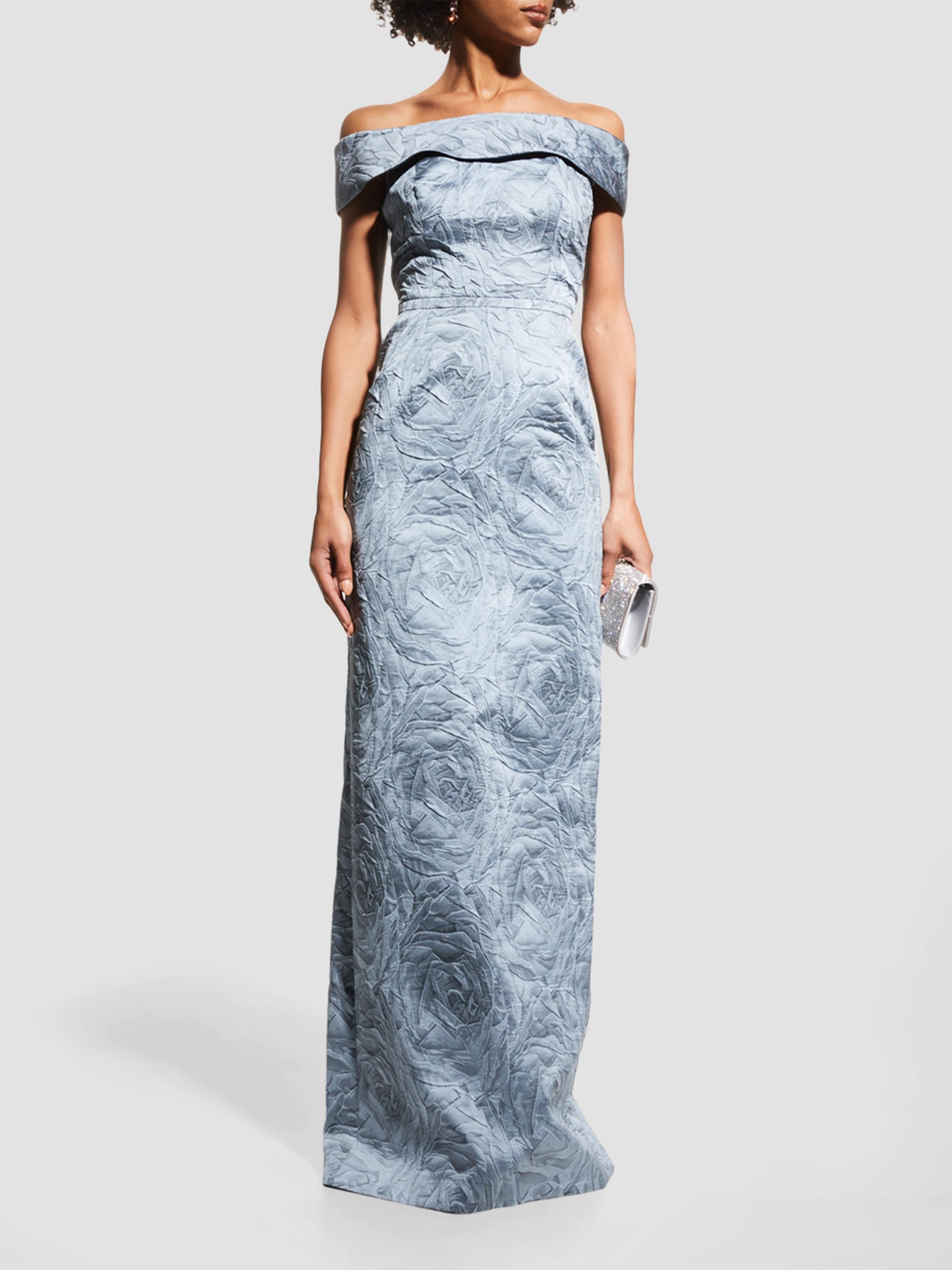 Teri Jon by Rickie Freeman Women's Jacquard Off-The-Shoulder Gown - Slate | Thumbnail 4
