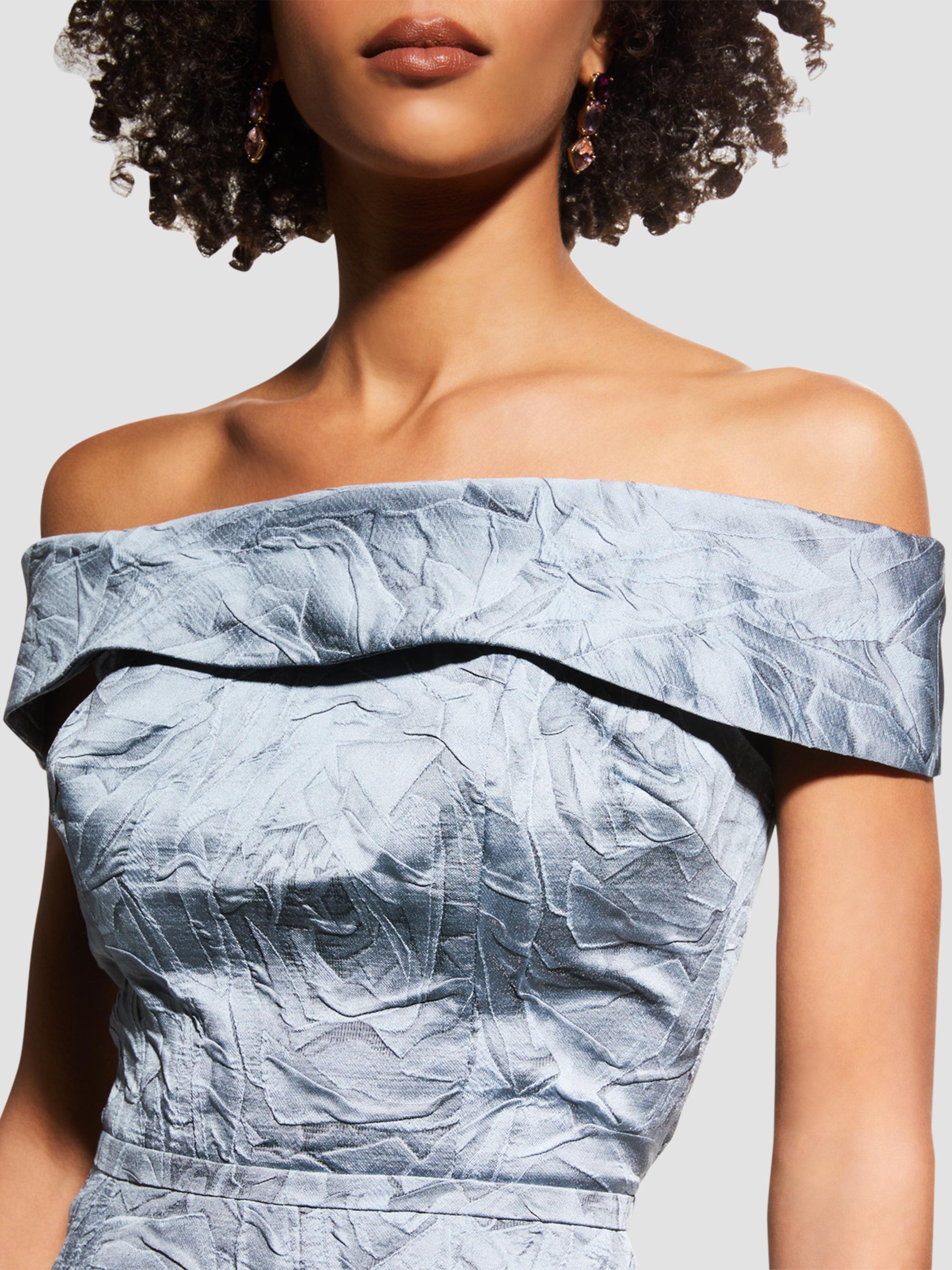 Teri Jon by Rickie Freeman Women's Jacquard Off-The-Shoulder Gown - Slate | Thumbnail 5