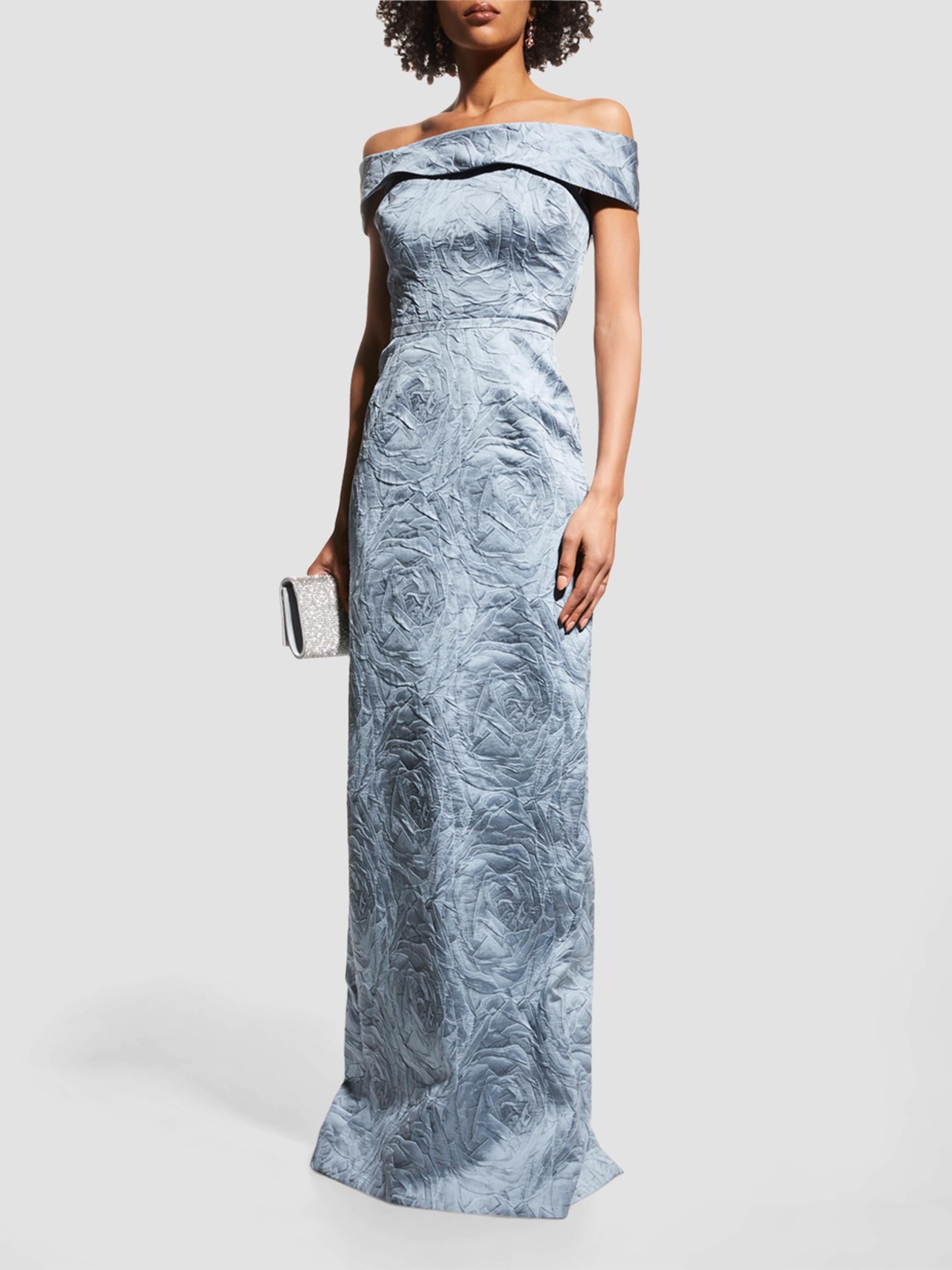 Teri Jon by Rickie Freeman Women's Jacquard Off-The-Shoulder Gown - Slate | Thumbnail 2