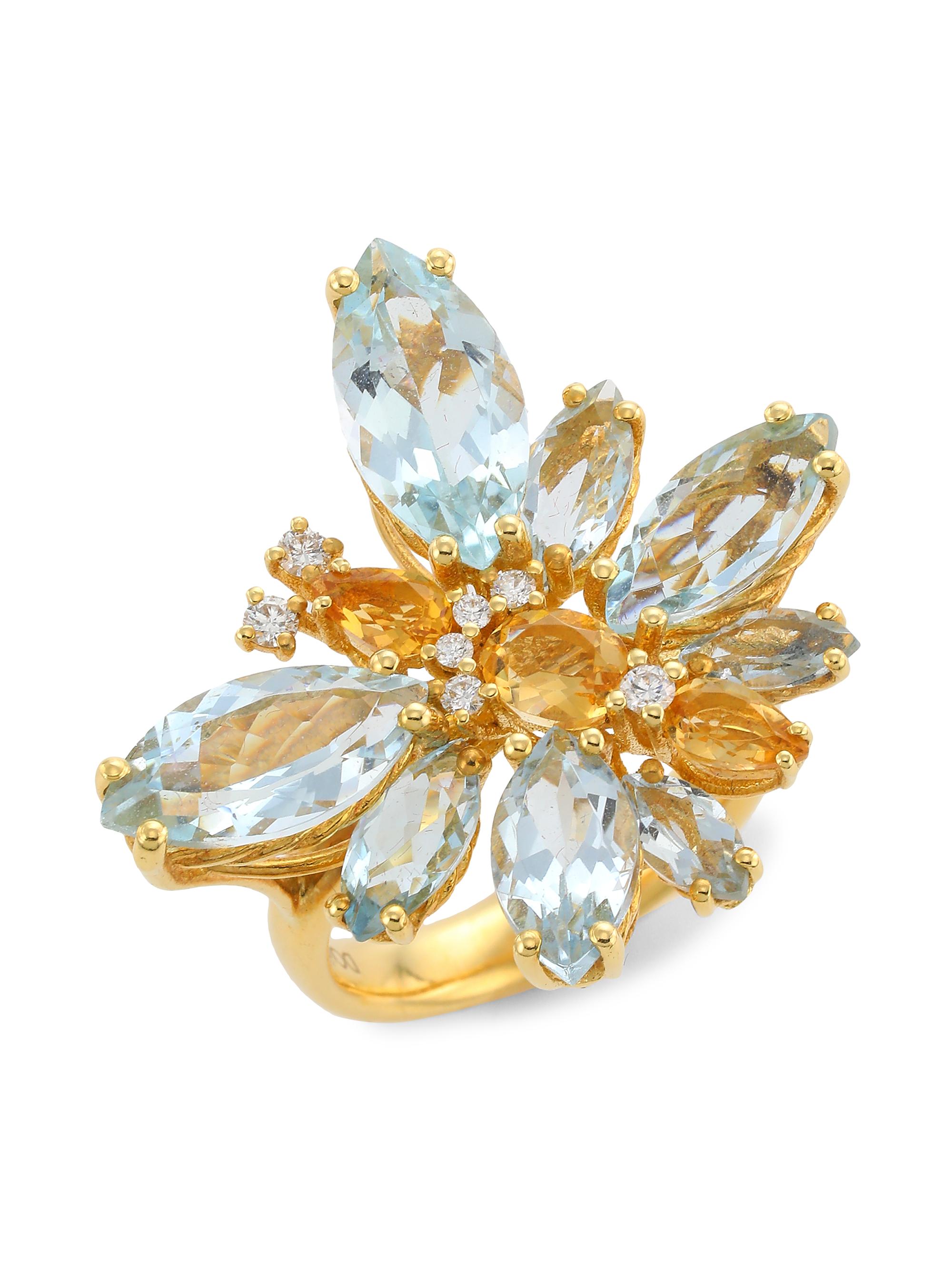 Dolce & Gabbana Women's Aquamarine, Citrine Quartz, & Diamond Ring - Gold