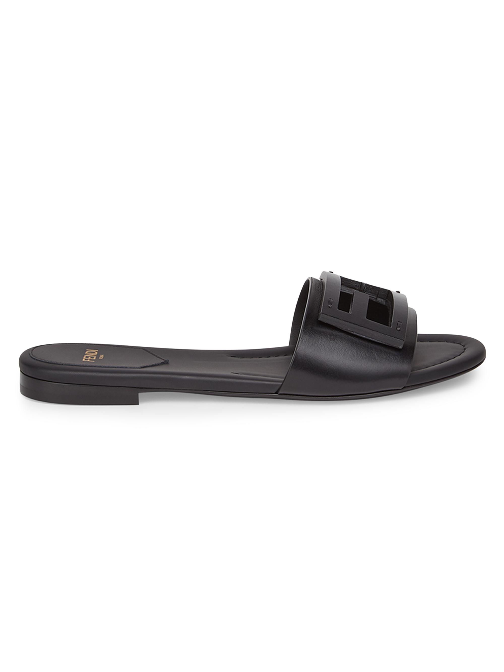 Fendi Logo Leather Slide Sandals | Saks Fifth Avenue