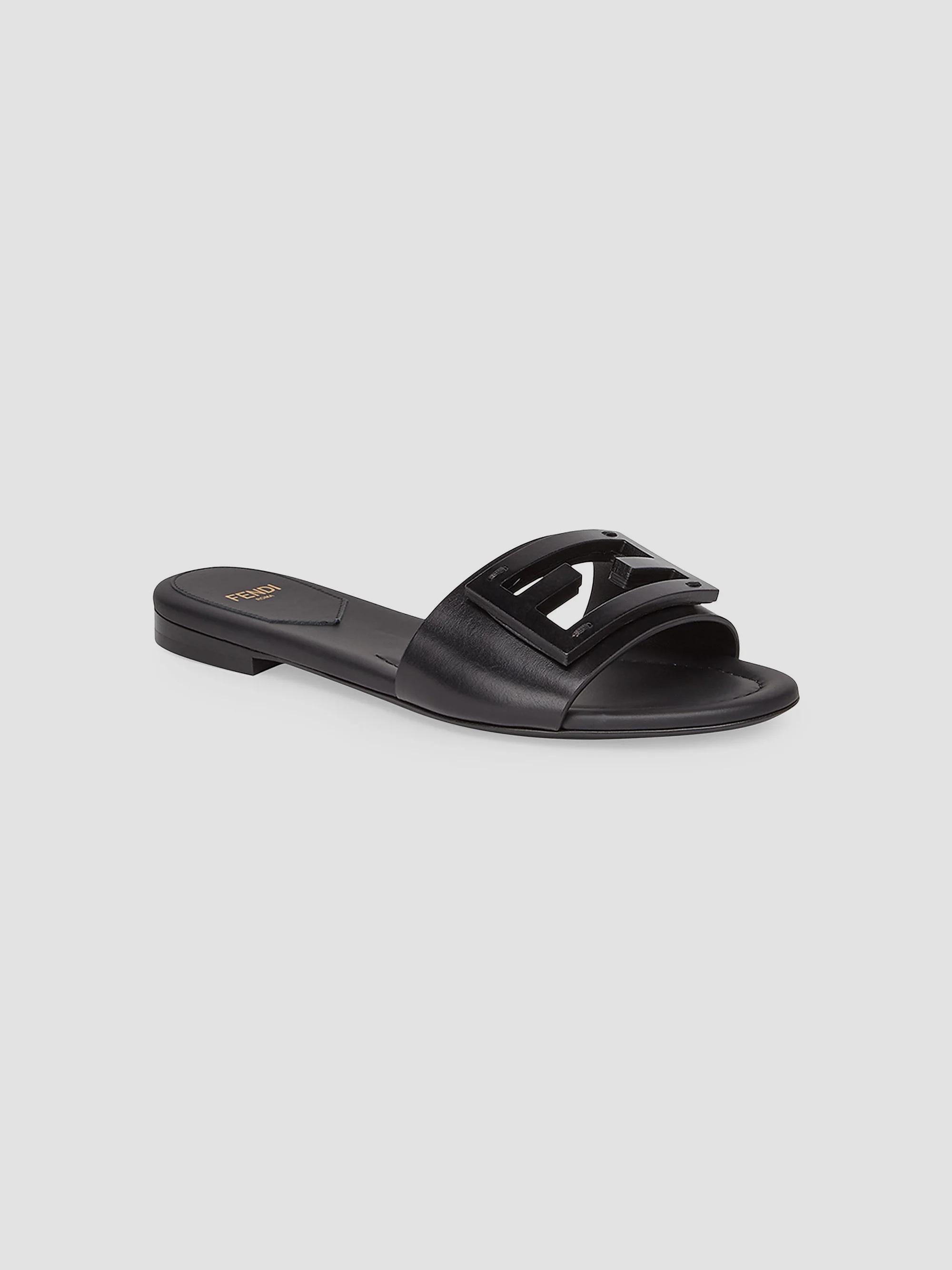 Fendi Logo Leather Slide Sandals | Saks Fifth Avenue display picture 1