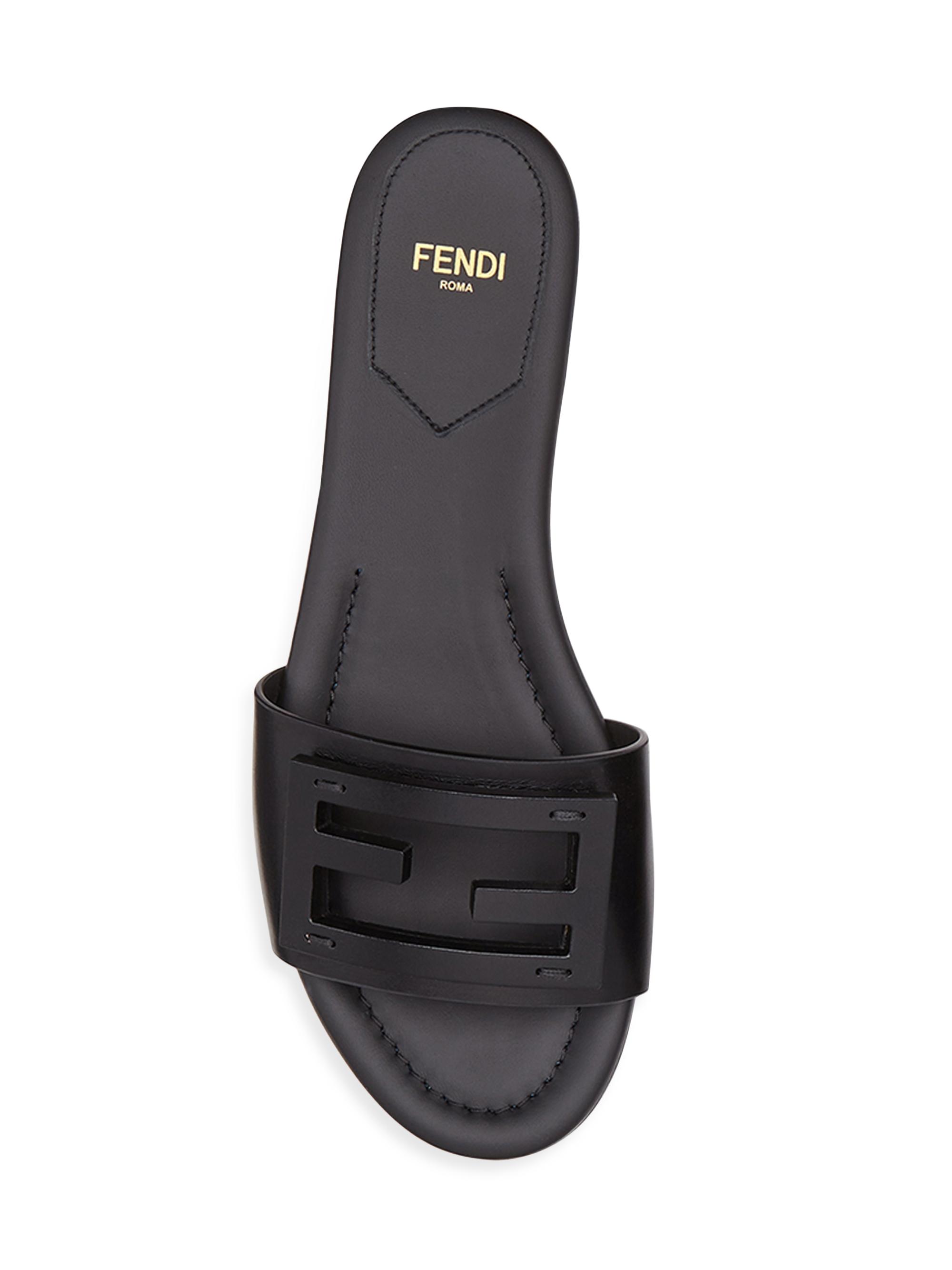 Fendi Logo Leather Slide Sandals | Saks Fifth Avenue