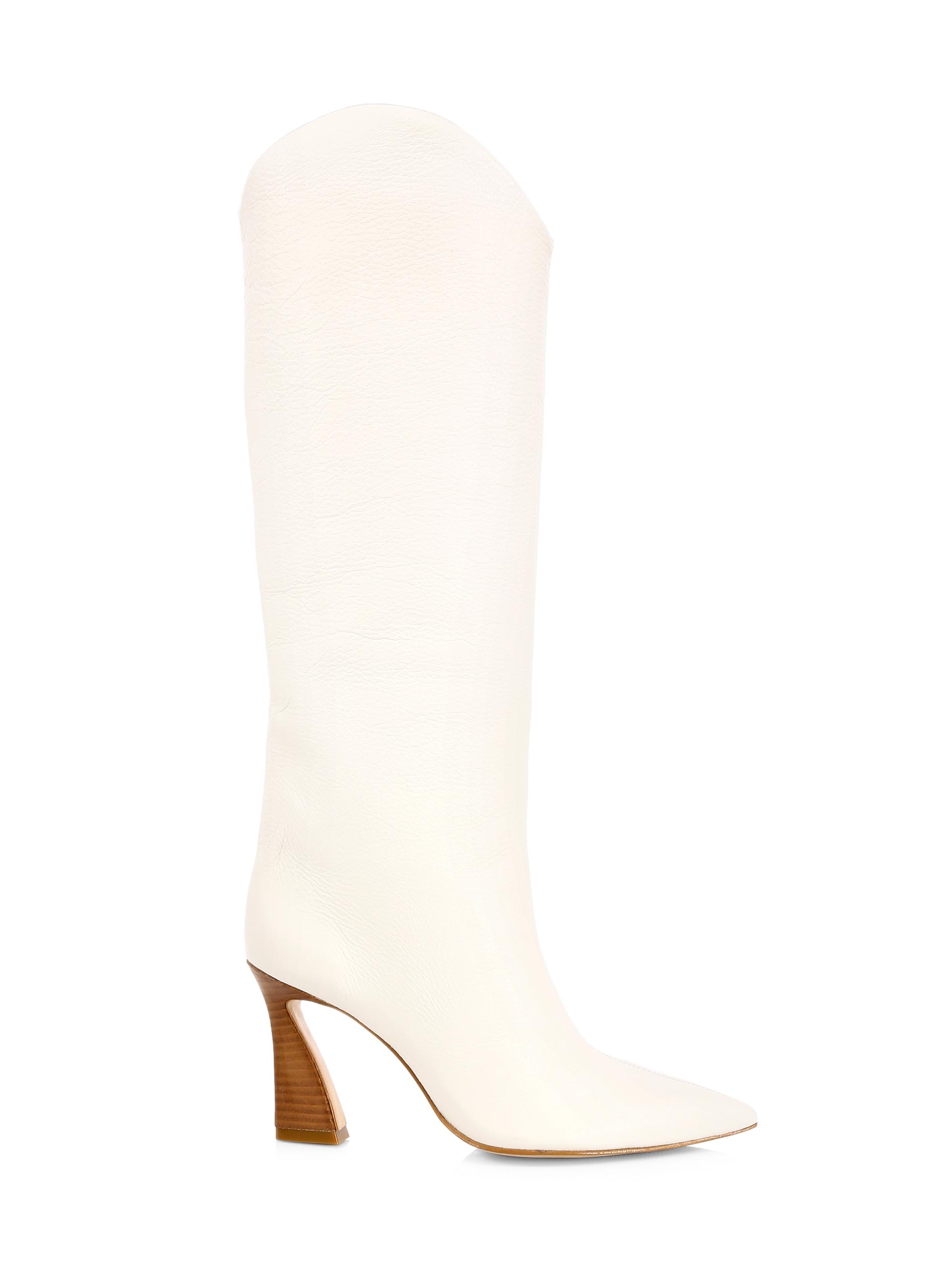 Schutz Women's Maryana Stack Flare Leather Boots - Pearl