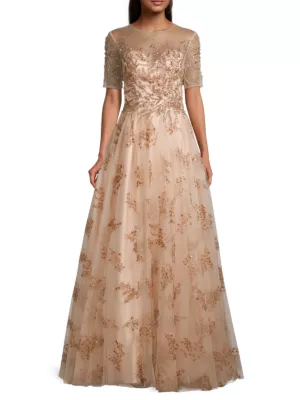 Saks Champagne Evening Gowns