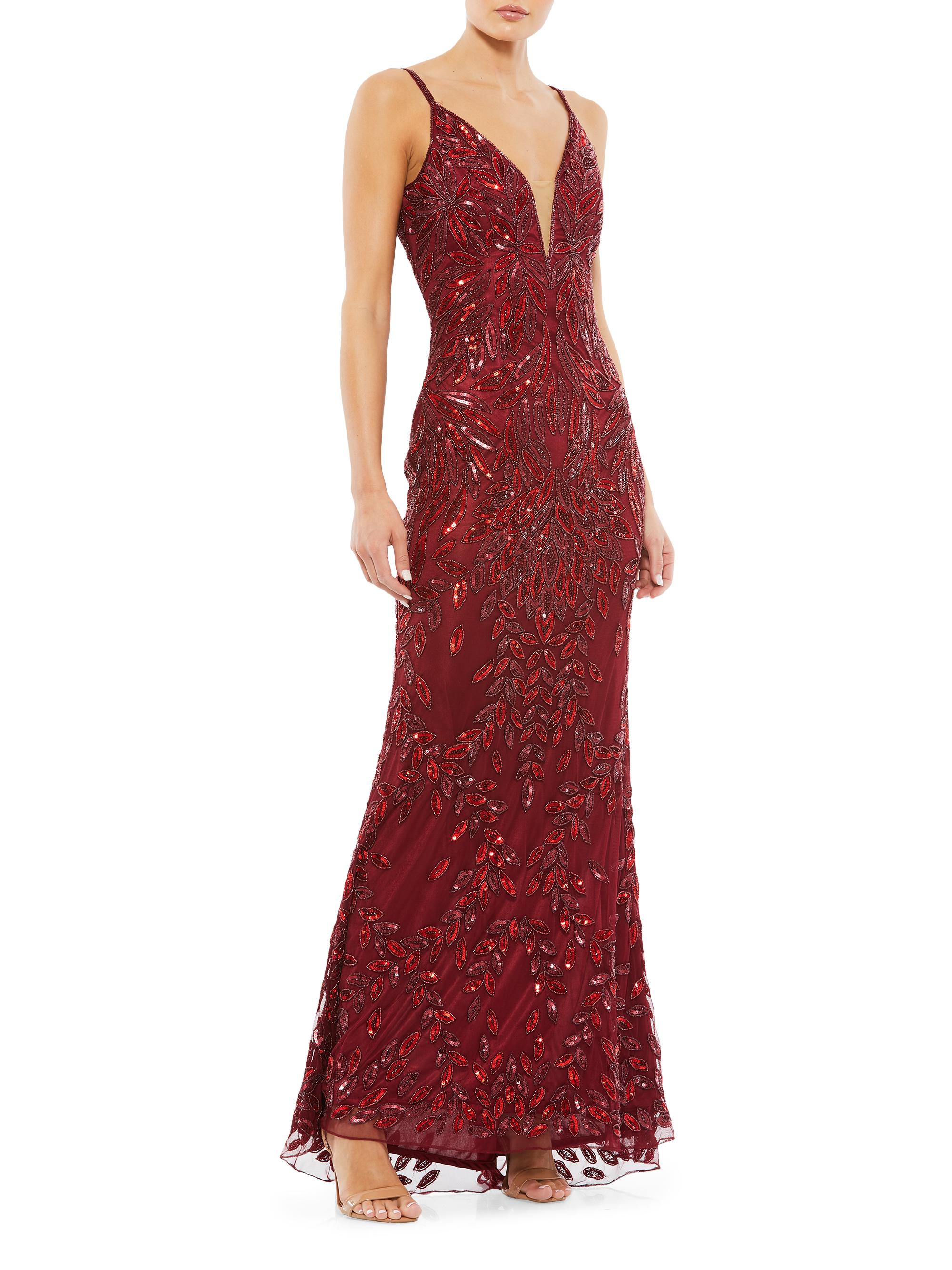 Mac Duggal Women's Beaded V-Neck Gown - Burgundy