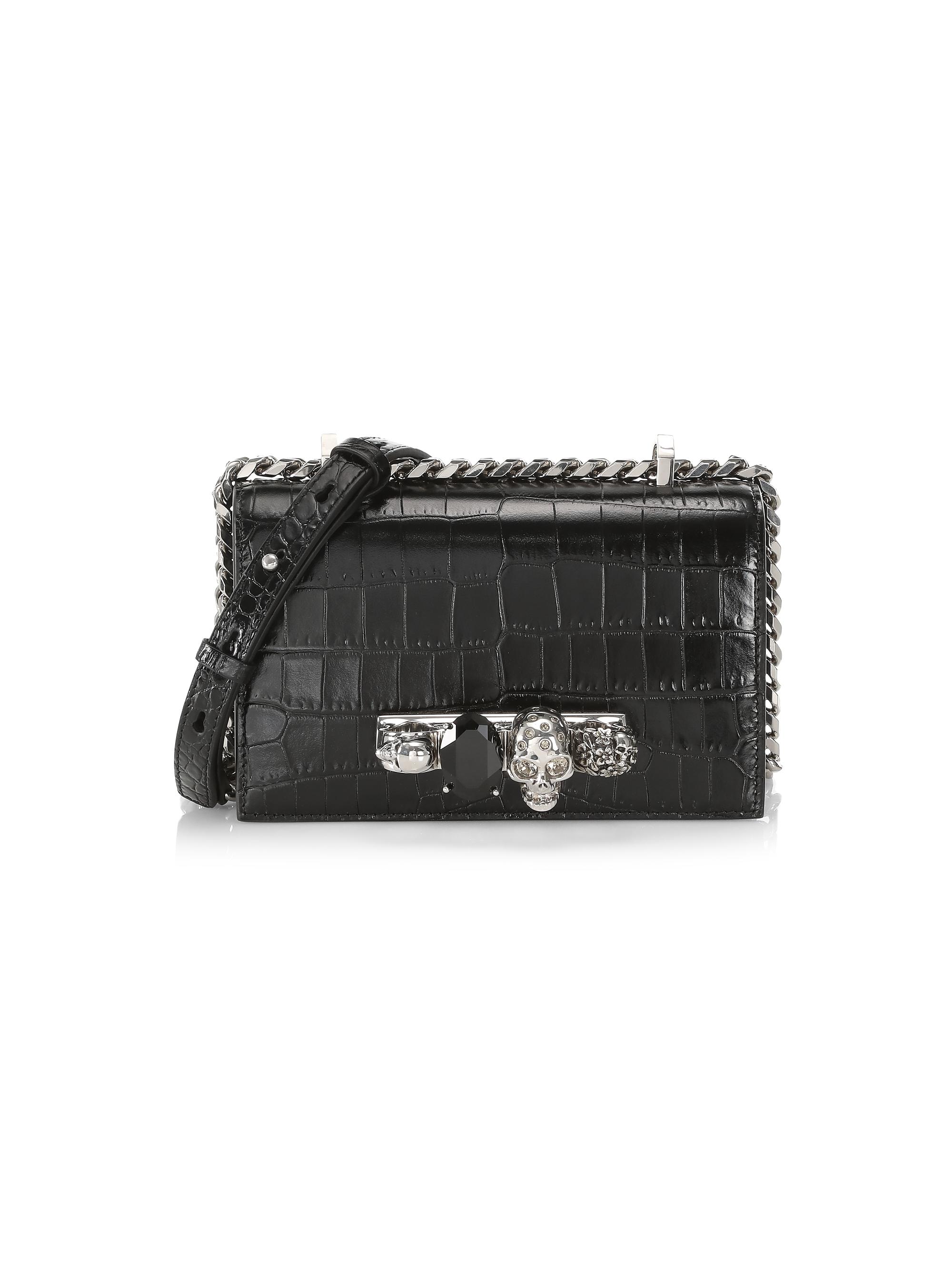 McQueen Women's Mini Jewelled Satchel In Leather - Nero